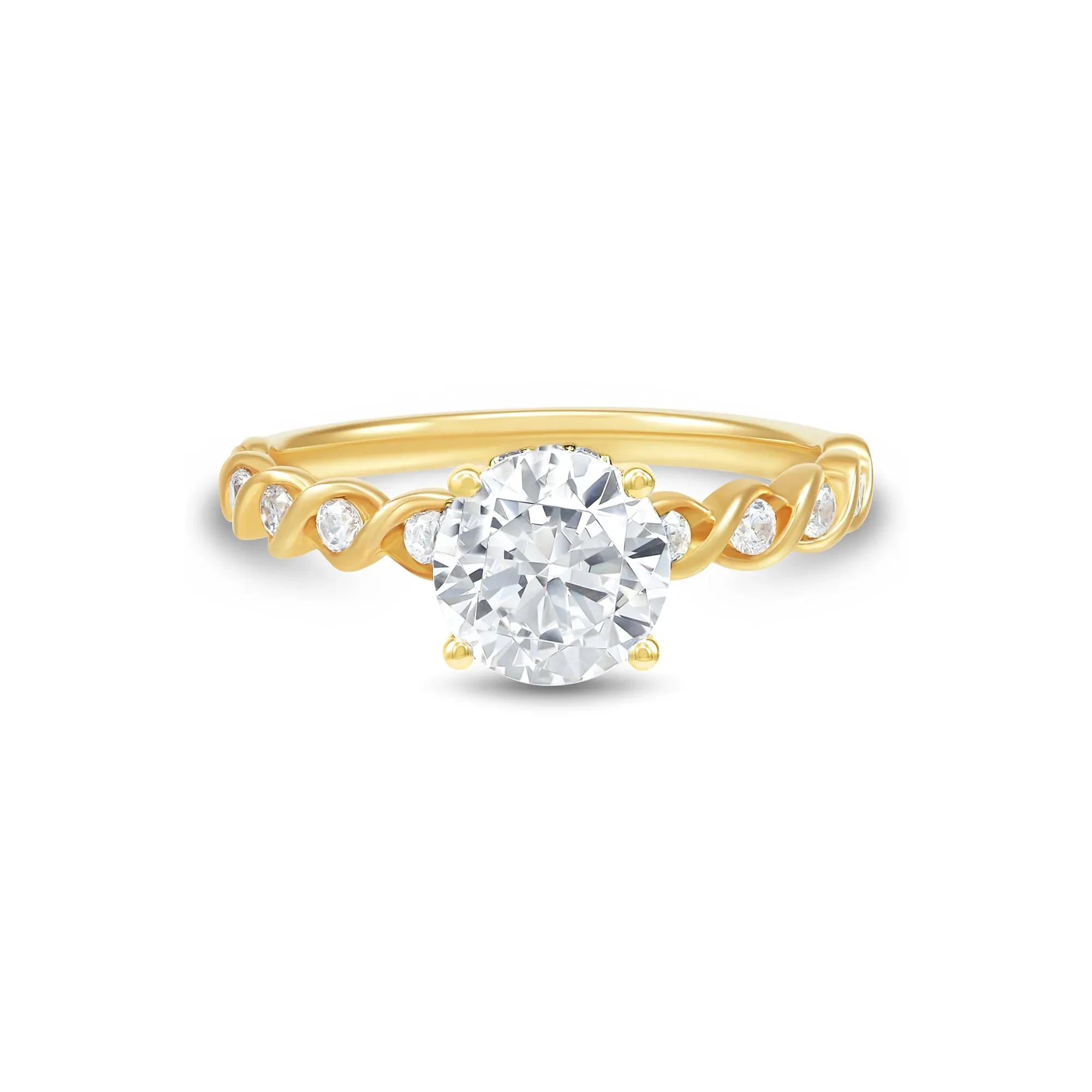 1 3/4 CT. Tw. Round Lab Grown Diamond Twist Shank Engagement Ring 14K Yellow Gold Size 6 1.5mm