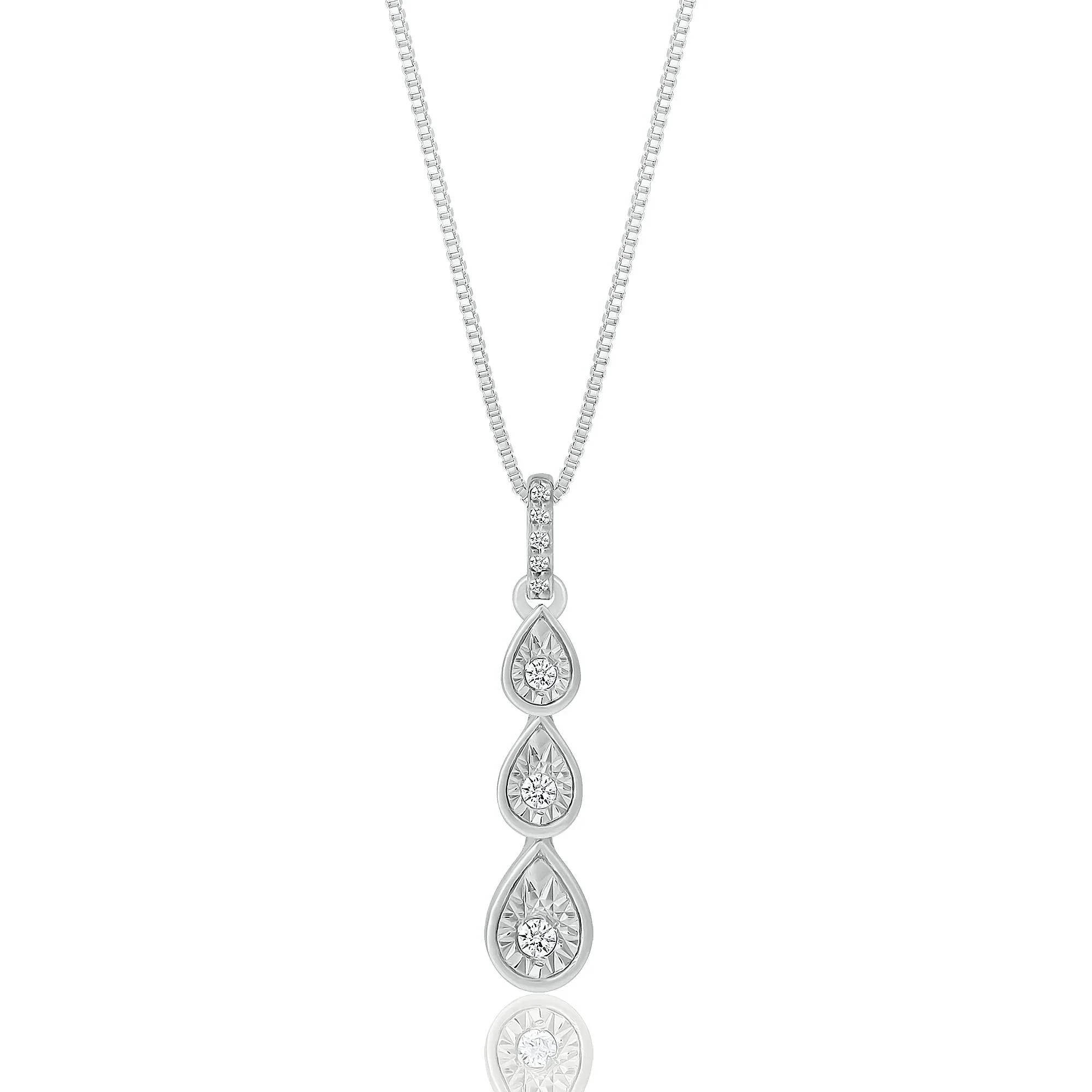 Diamond Accent Drop Pendant Necklace .925 Sterling Silver White Size 18"