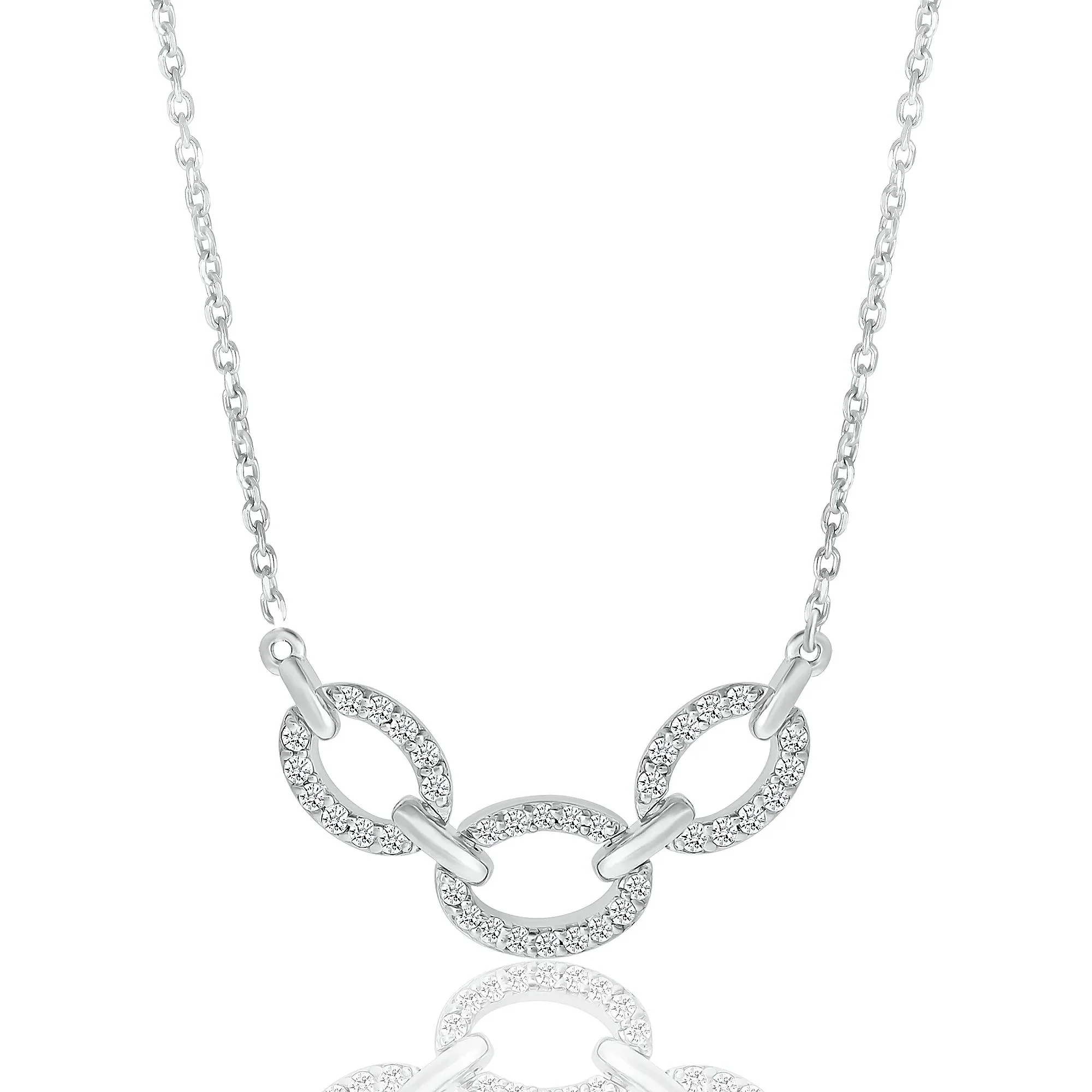 1/5 CT. Tw. Diamond Oval Link Frontal Necklace .925 Sterling Silver White Size 18"