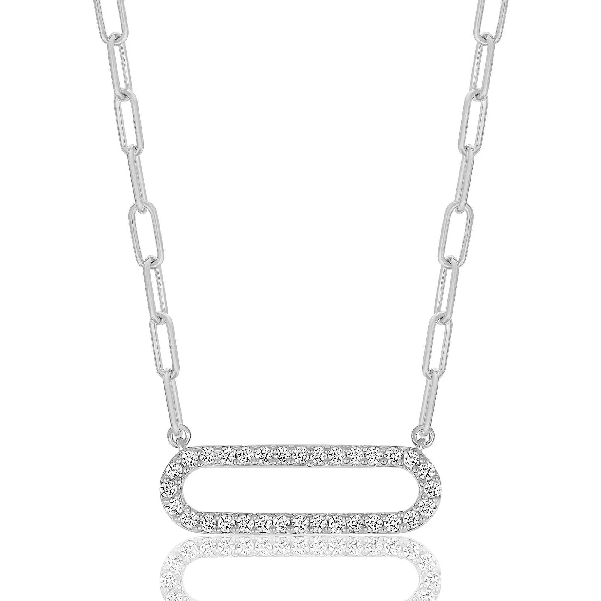 1/5 CT. Tw. Diamond Paperclip Pendant Necklace .925 Sterling Silver White Size 17.5"