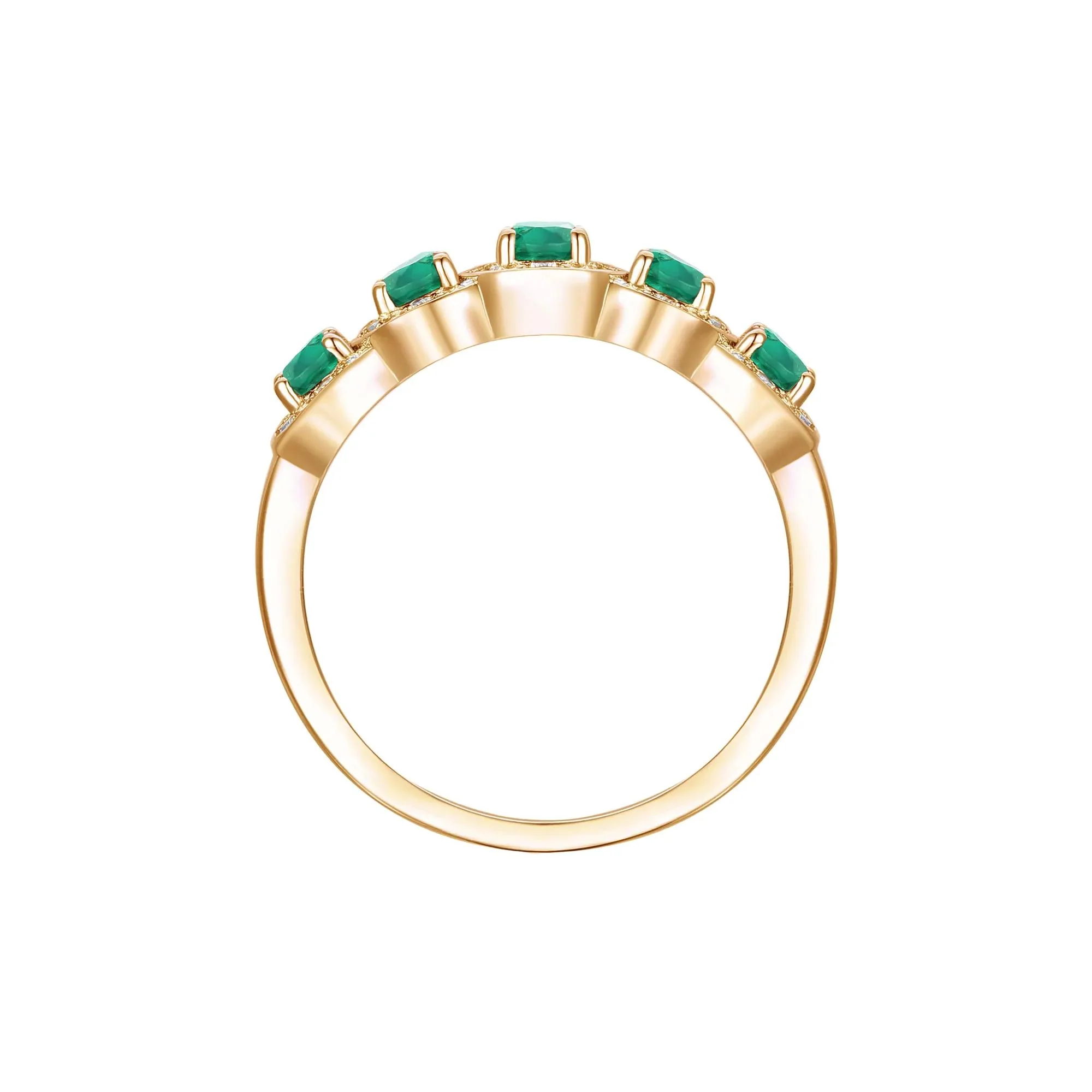 1/4 CT. Tw. Emerald and Diamond Oval Band Ring 14K Yellow Gold Round Brilliant Cut Size 6.5 1mm - Image 2