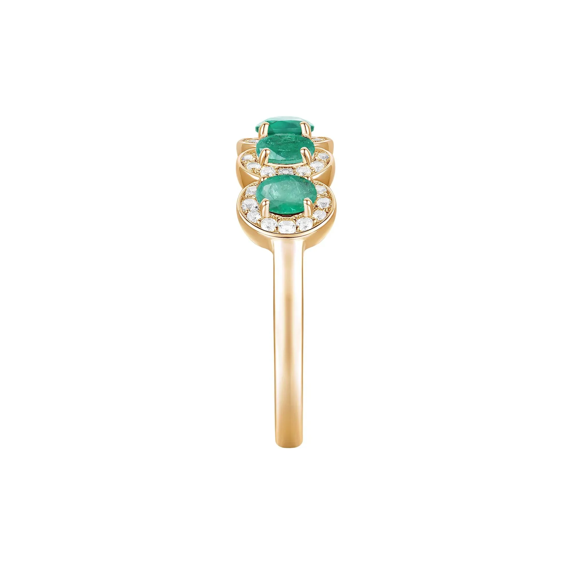 1/4 CT. Tw. Emerald and Diamond Oval Band Ring 14K Yellow Gold Round Brilliant Cut Size 8 1mm - Image 3