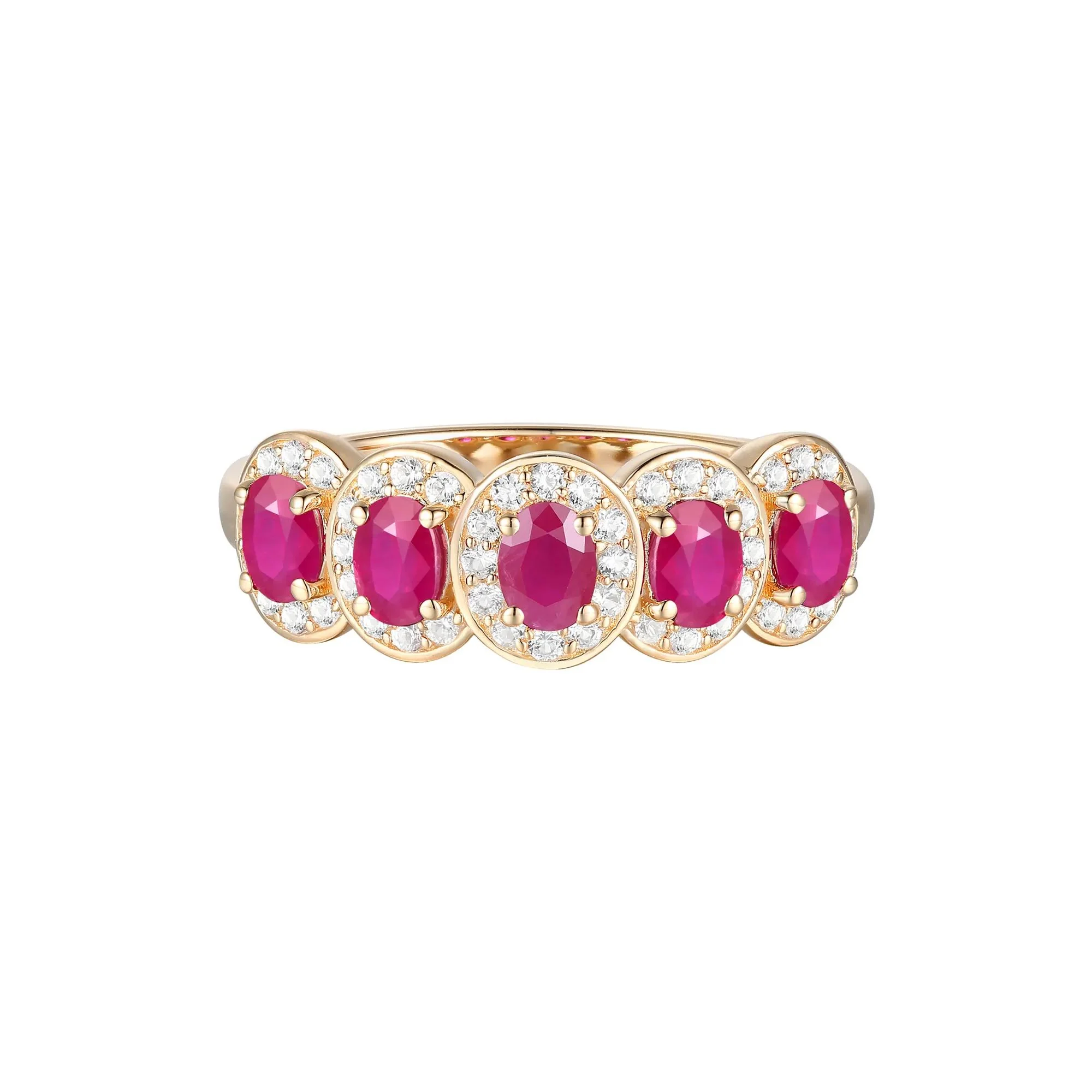 1/4 CT. Tw. Ruby and Diamond Oval Band Ring 14K Yellow Gold Round Brilliant Cut Size 8 1mm