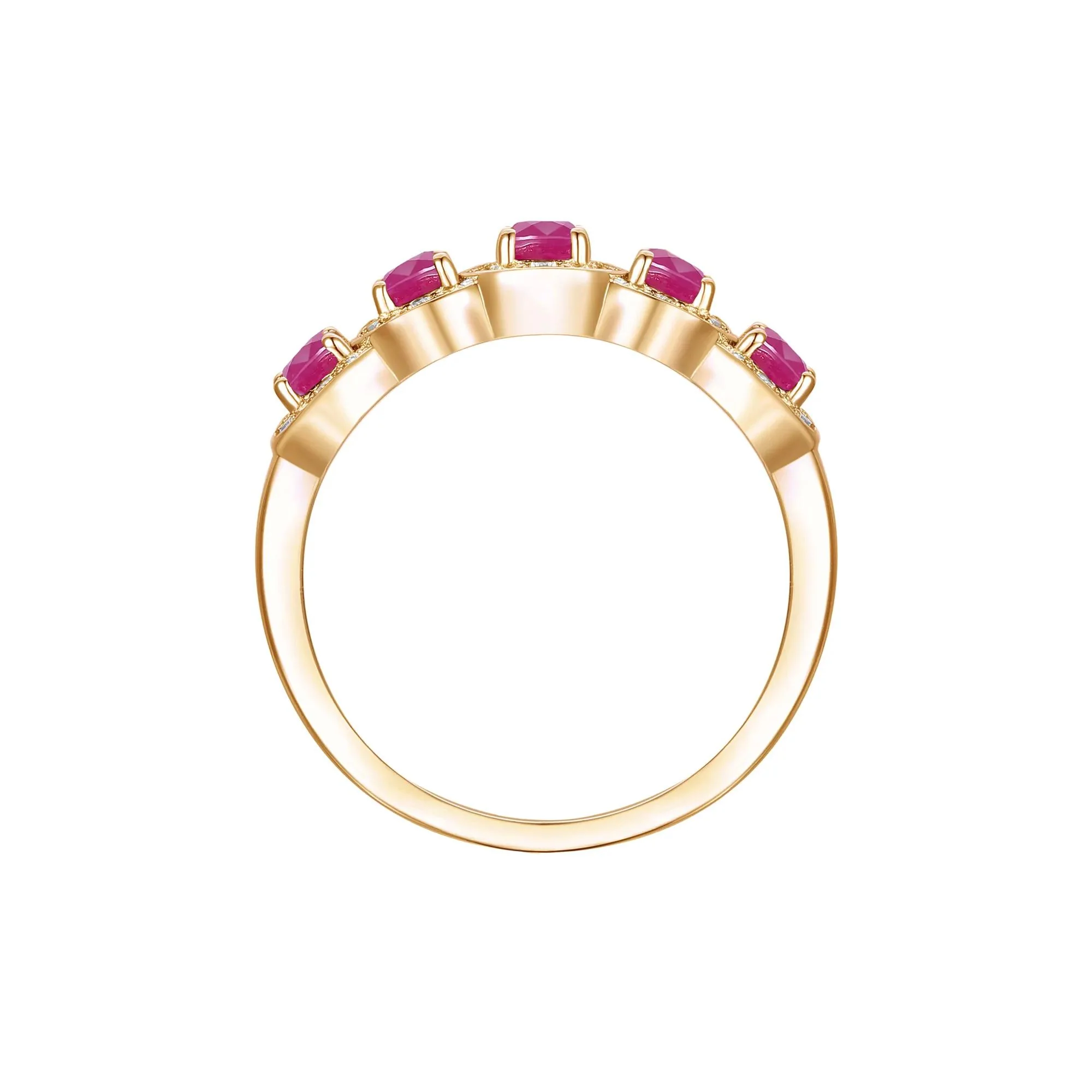 1/4 CT. Tw. Ruby and Diamond Oval Band Ring 14K Yellow Gold Round Brilliant Cut Size 9 1mm - Image 2