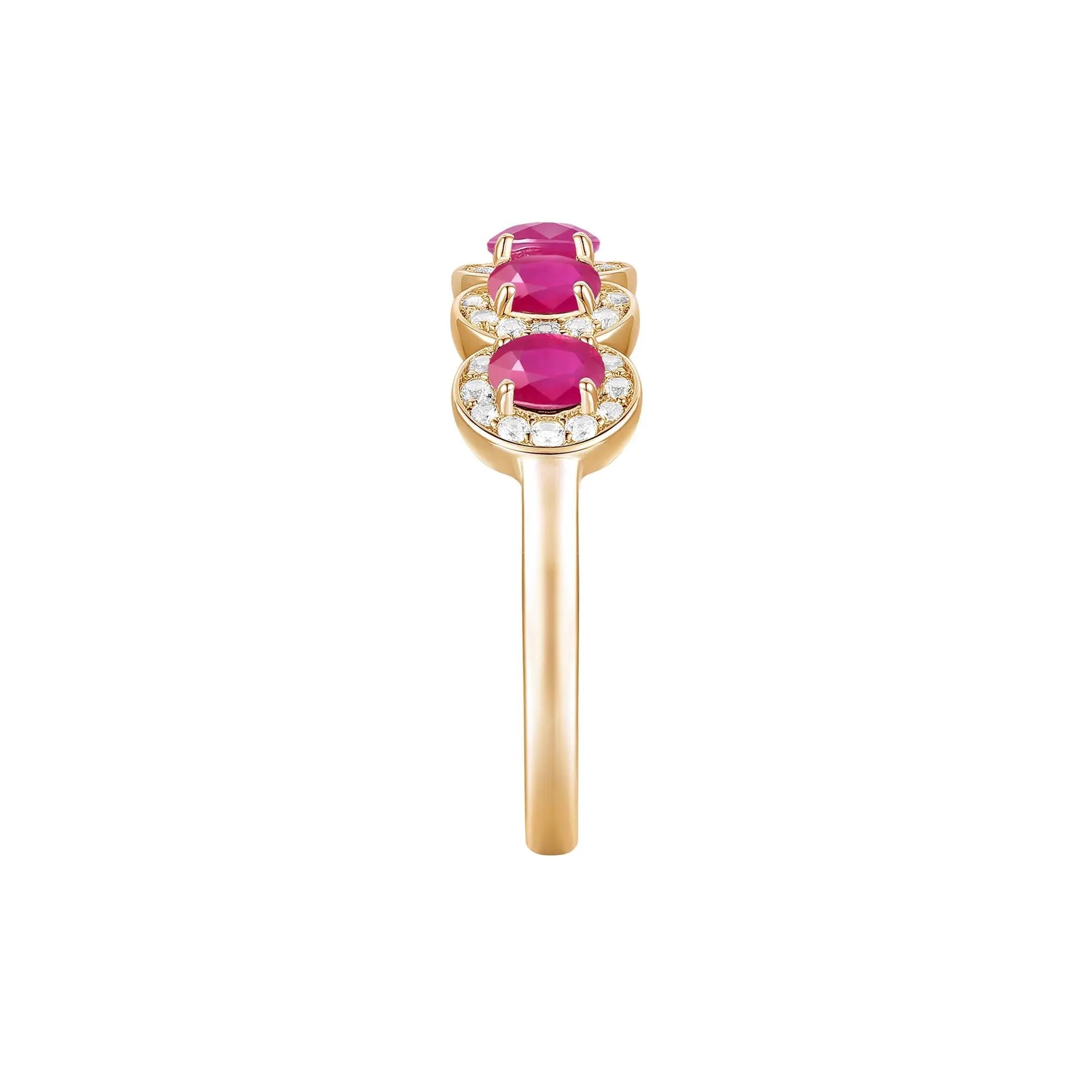 1/4 CT. Tw. Ruby and Diamond Oval Band Ring 14K Yellow Gold Round Brilliant Cut Size 9 1mm - Image 3