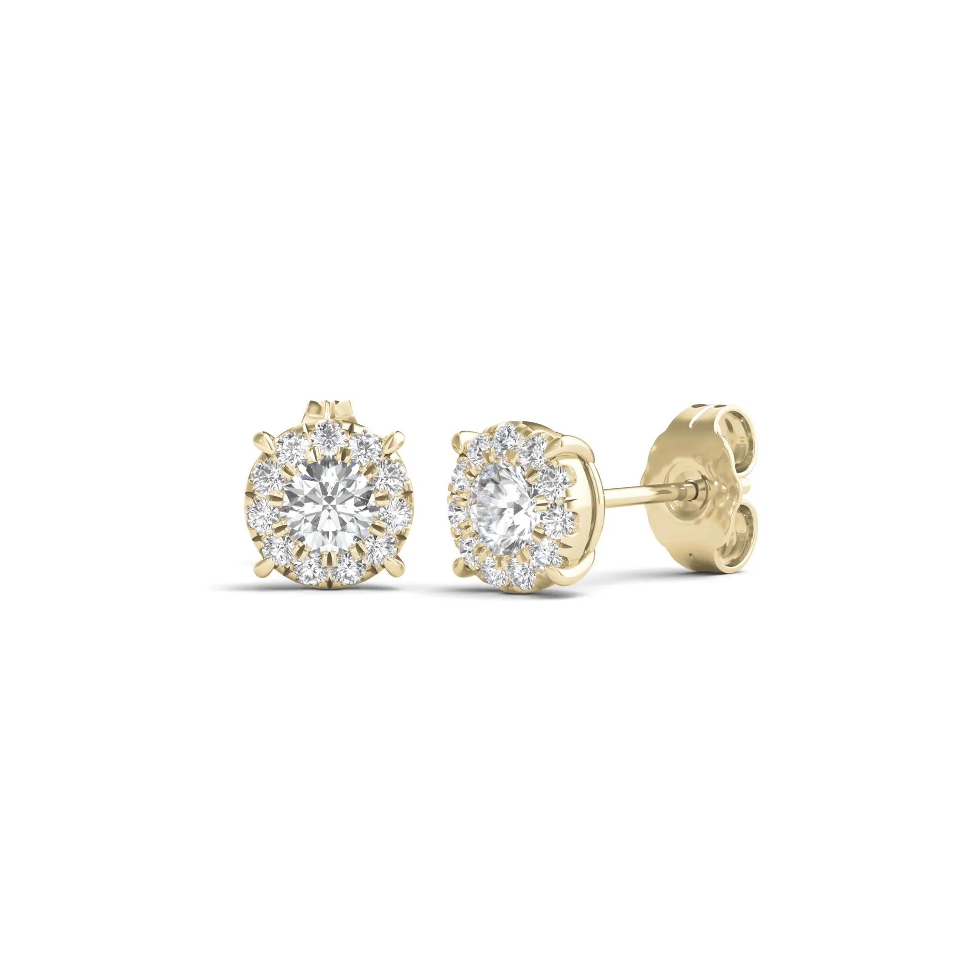 1/2 CT. Tw. Lab Grown Diamond Round Halo Earrings 14K Yellow Gold Size 6.40mm