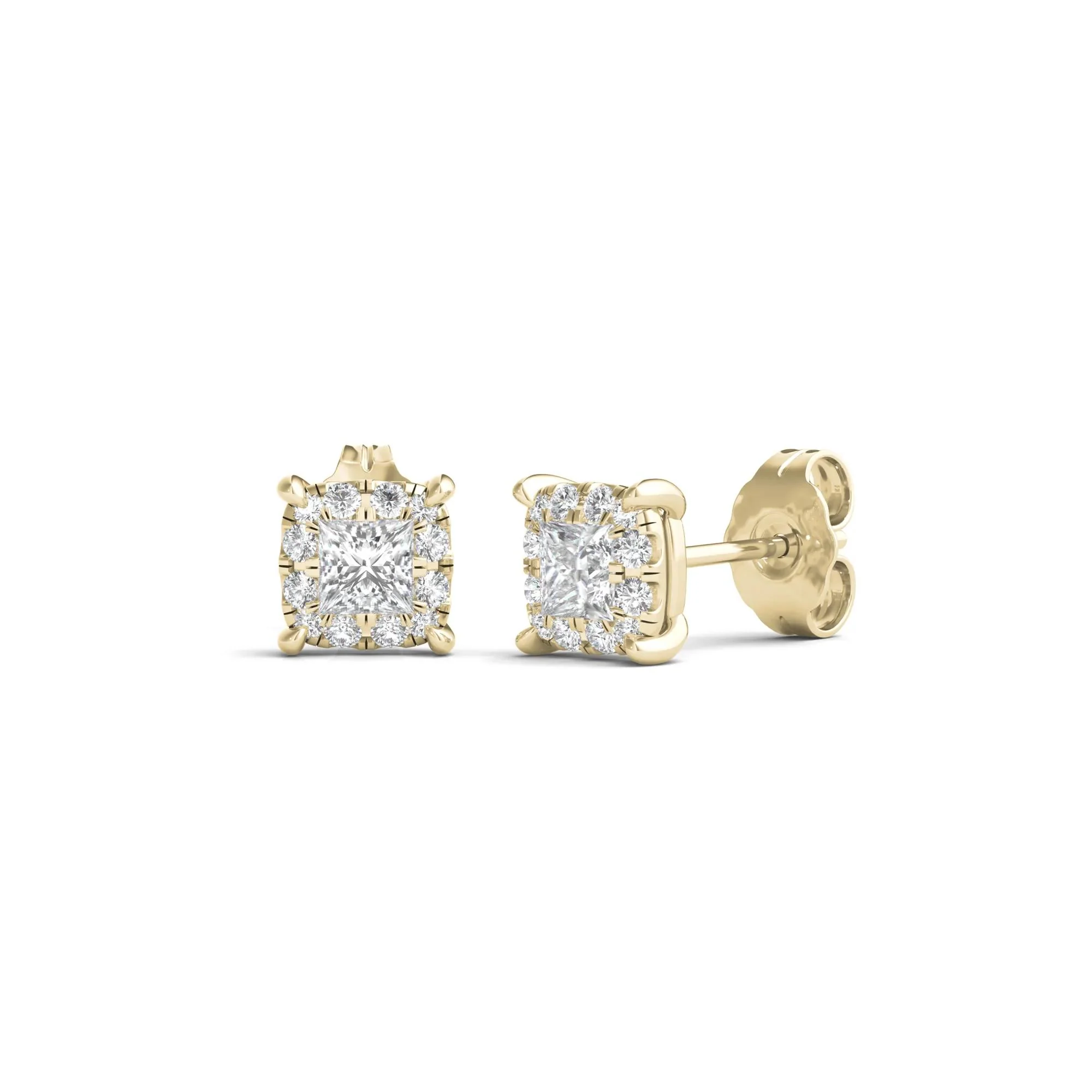 1/2 CT. Tw. Lab Grown Diamond Princess-Cut Halo Earrings 14K Yellow Gold Size 6.20mm