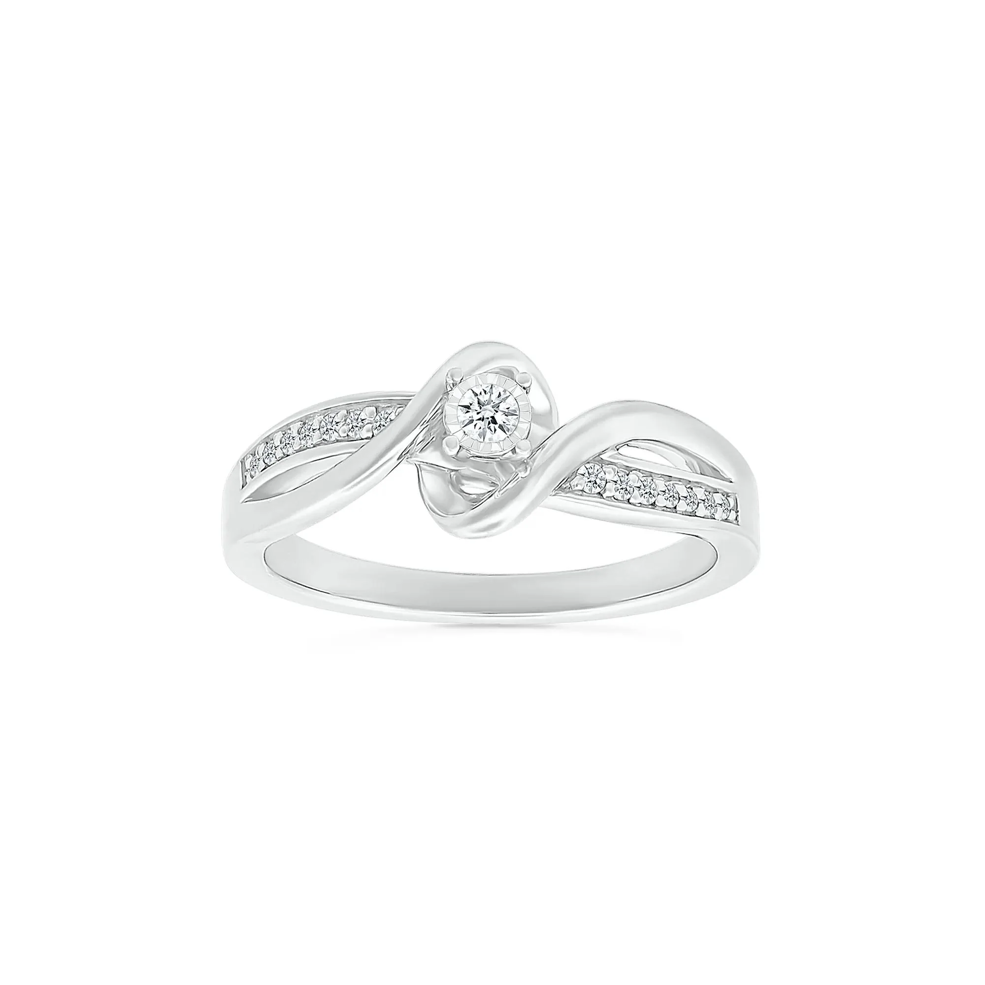 1/8 CT. Tw. Diamond Twist Promise Ring 10K White Gold Round Brilliant Cut Size 9