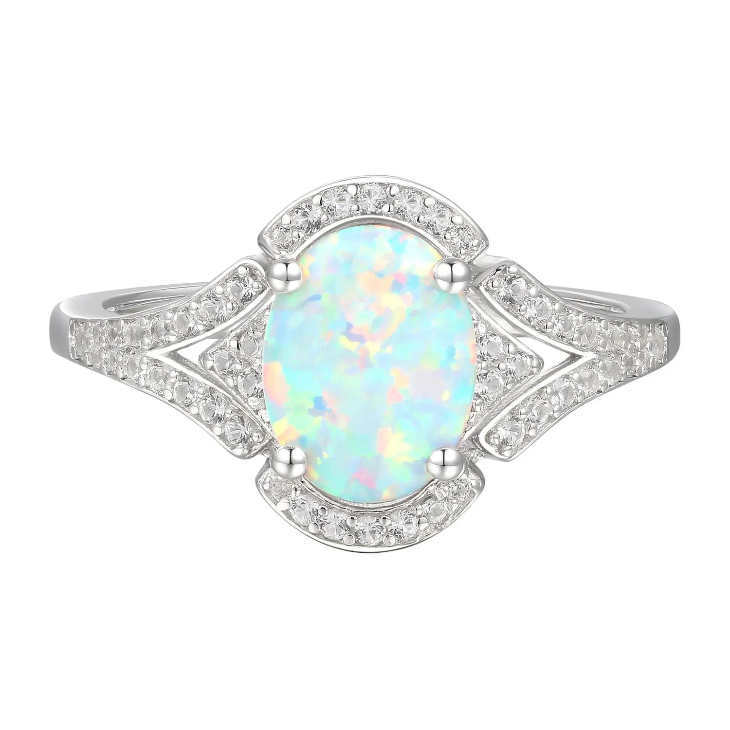 Oval Opal & Lab Created White Sapphire Earring Pendant Necklace & Ring Set .925 Sterling Silver Size 6.5 - Image 2