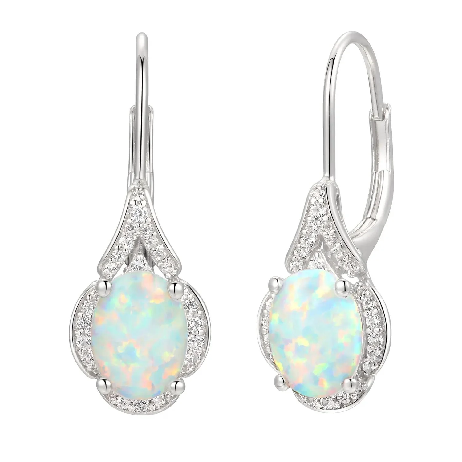 Oval Opal & Lab Created White Sapphire Earring Pendant Necklace & Ring Set .925 Sterling Silver Size 6.5 - Image 3