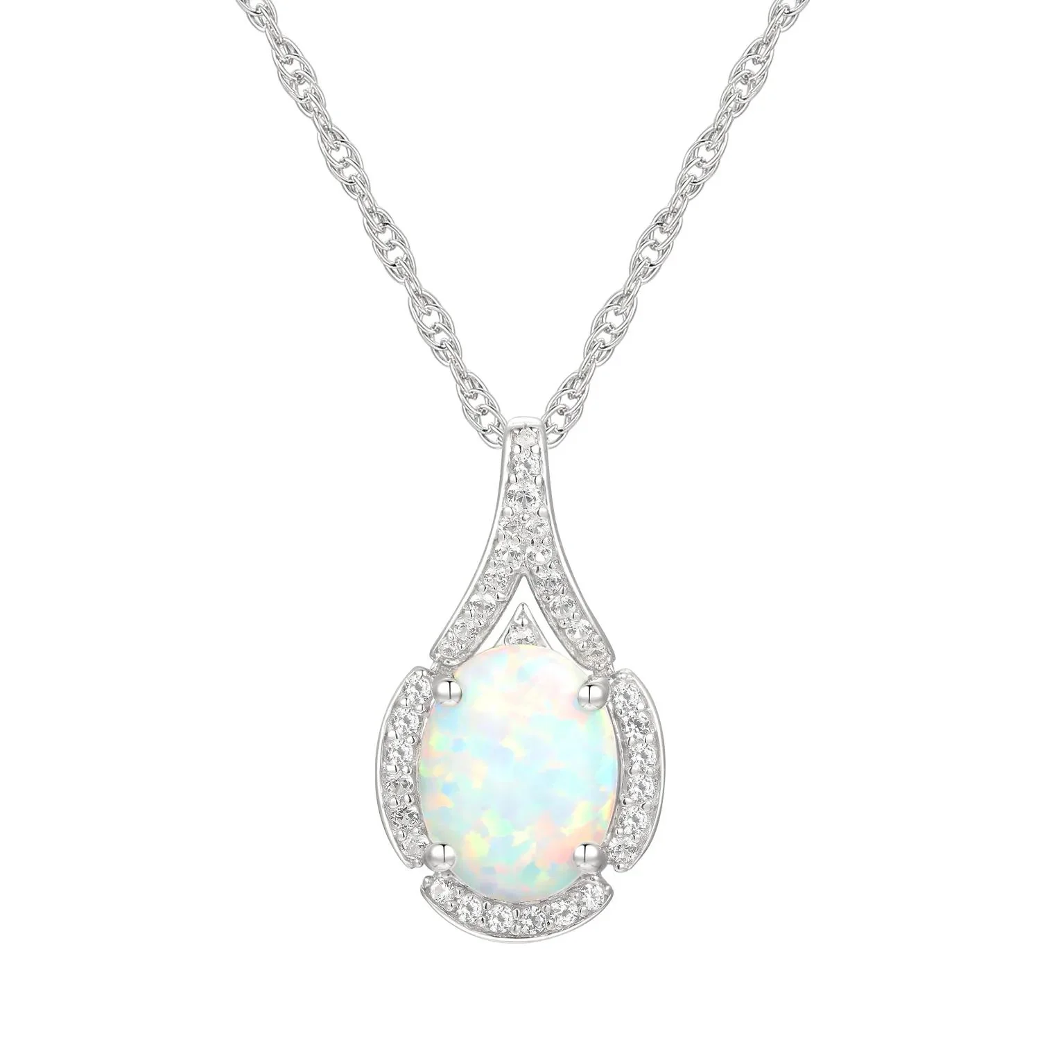 Oval Opal & Lab Created White Sapphire Earring Pendant Necklace & Ring Set .925 Sterling Silver Size 6.5 - Image 4