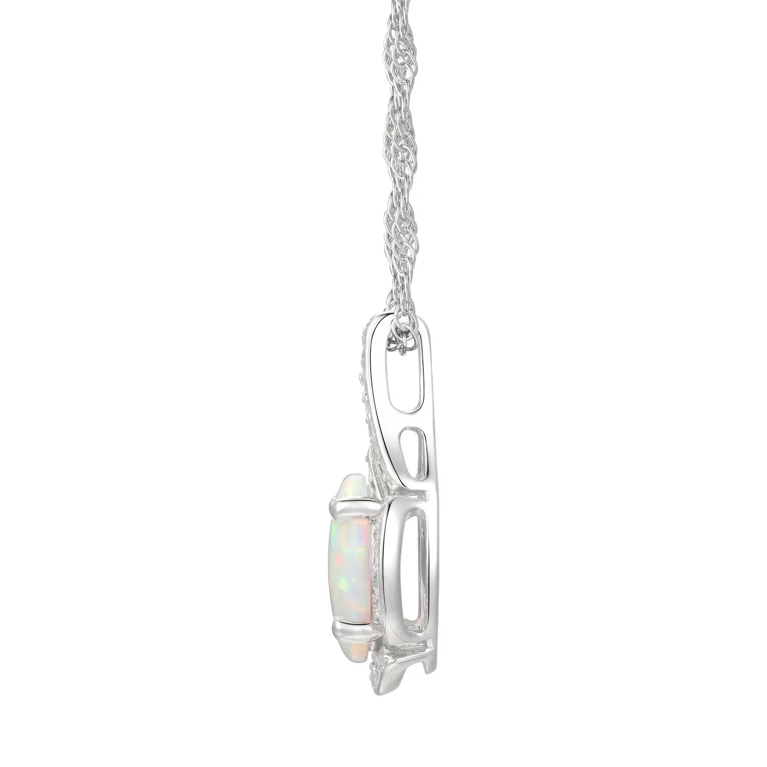 Oval Opal & Lab Created White Sapphire Earring Pendant Necklace & Ring Set .925 Sterling Silver Size 7.5 - Image 5