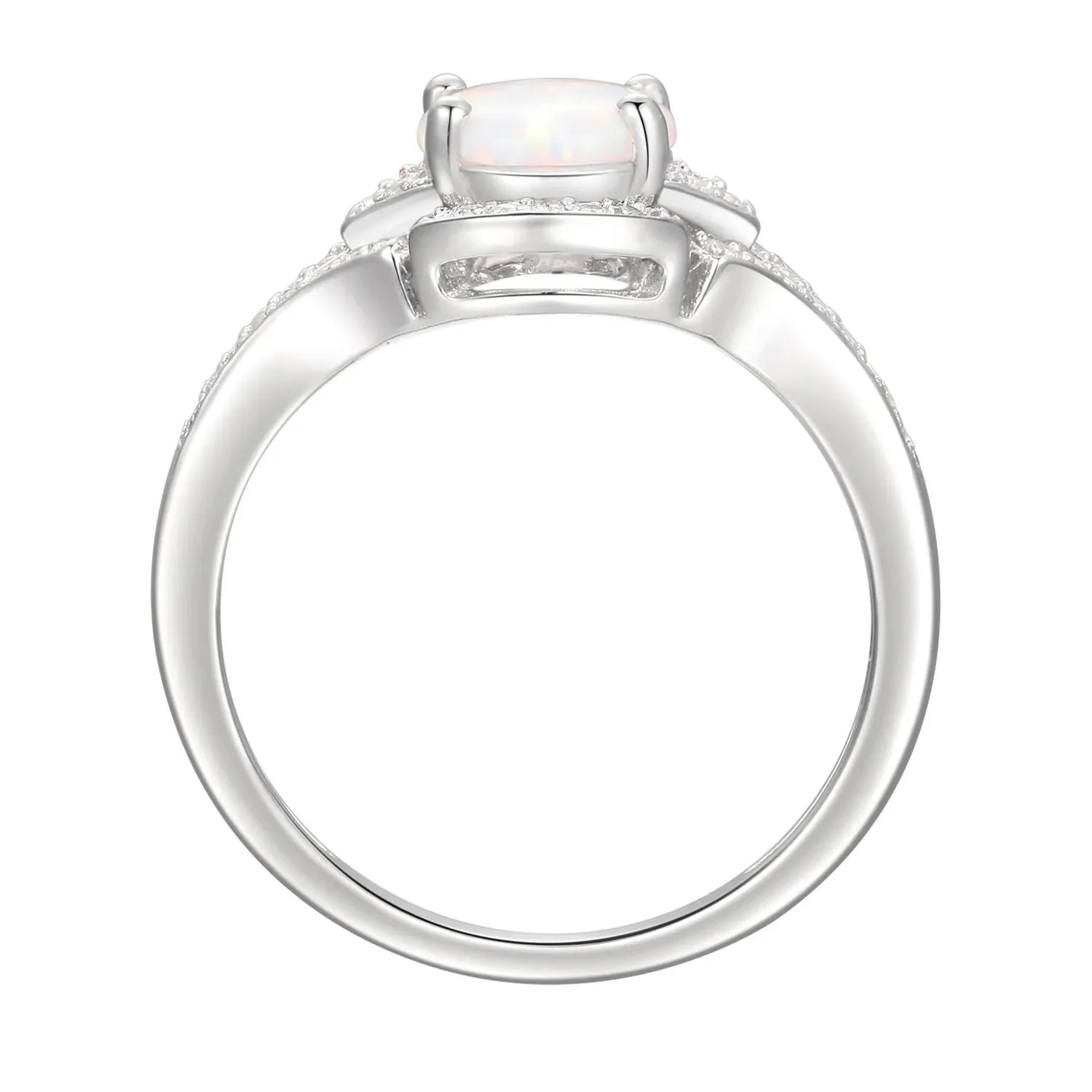 Oval Opal & Lab Created White Sapphire Earring Pendant Necklace & Ring Set .925 Sterling Silver Size 8 - Image 7