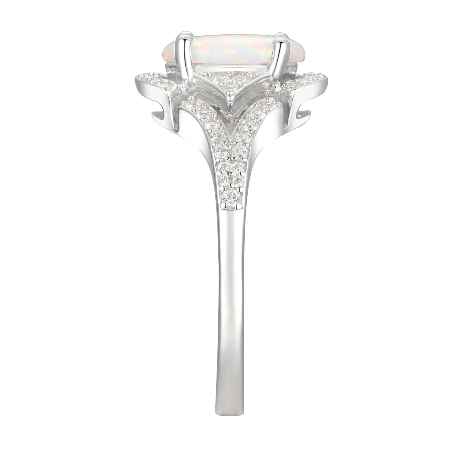 Oval Opal & Lab Created White Sapphire Earring Pendant Necklace & Ring Set .925 Sterling Silver Size 8 - Image 8