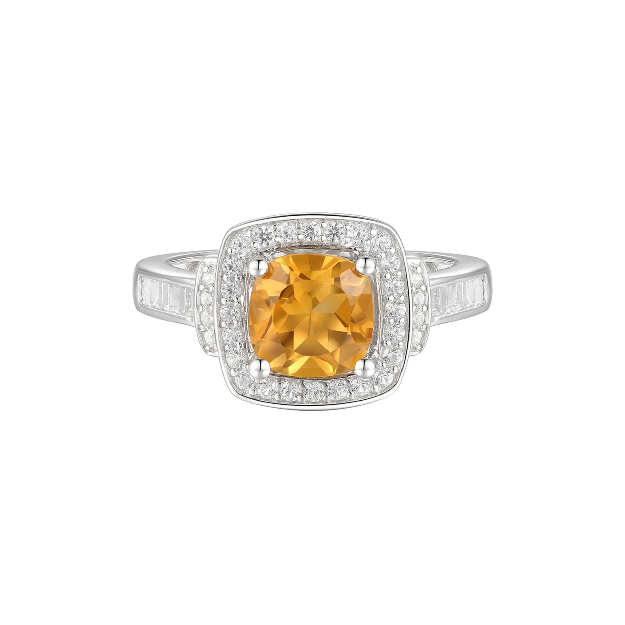 Cushion-Cut Citrine & Lab Created White Sapphire Earring Pendant Necklace & Ring Set .925 Sterling Silver Size 6 - Image 2