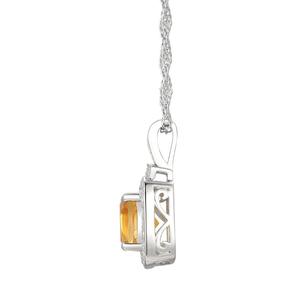Cushion-Cut Citrine & Lab Created White Sapphire Earring Pendant Necklace & Ring Set .925 Sterling Silver Size 6 - Image 6