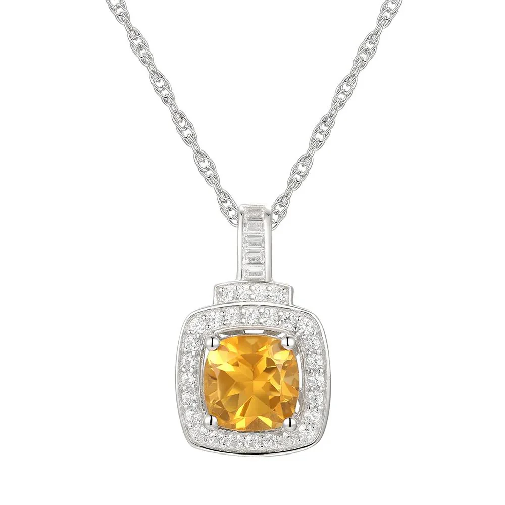 Cushion-Cut Citrine & Lab Created White Sapphire Earring Pendant Necklace & Ring Set .925 Sterling Silver Size 6.5 - Image 5