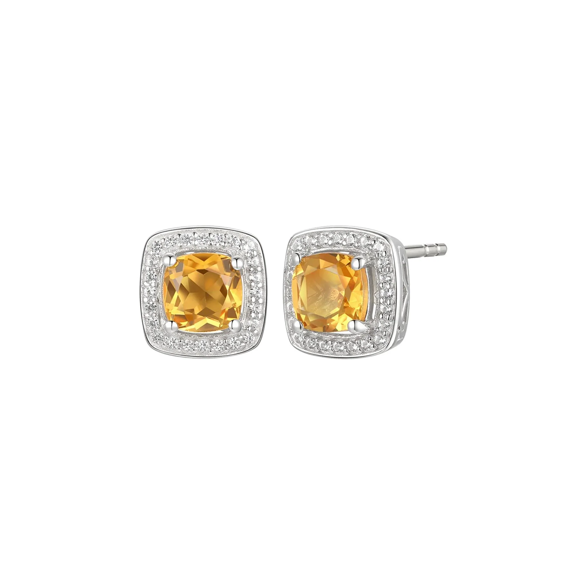 Cushion-Cut Citrine & Lab Created White Sapphire Earring Pendant Necklace & Ring Set .925 Sterling Silver Size 6.5 - Image 8