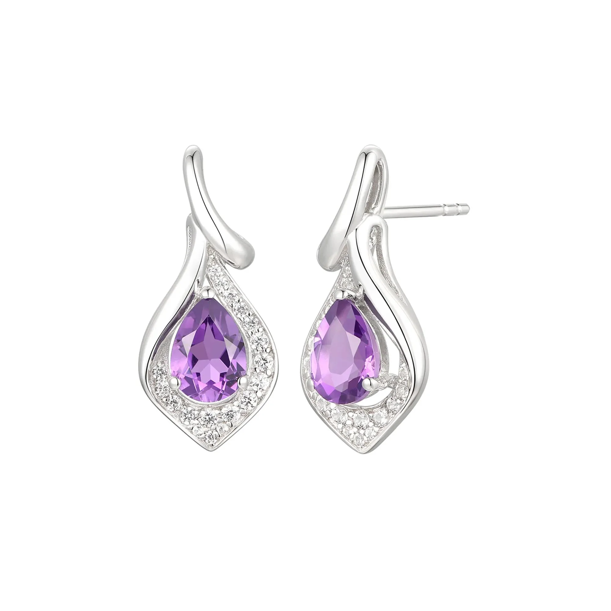 Pear-Shaped Amethyst & Lab Created White Sapphire Earring Pendant Necklace & Ring Set .925 Sterling Silver Size 6 - Image 8