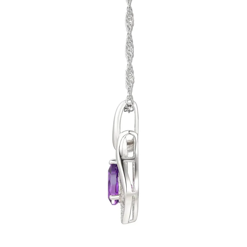 Pear-Shaped Amethyst & Lab Created White Sapphire Earring Pendant Necklace & Ring Set .925 Sterling Silver Size 6.5 - Image 6