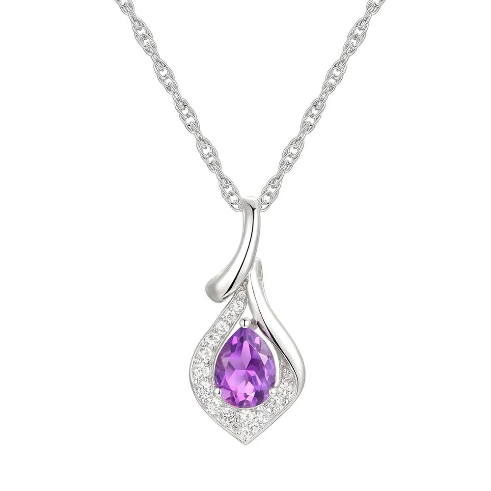Pear-Shaped Amethyst & Lab Created White Sapphire Earring Pendant Necklace & Ring Set .925 Sterling Silver Size 7 - Image 5