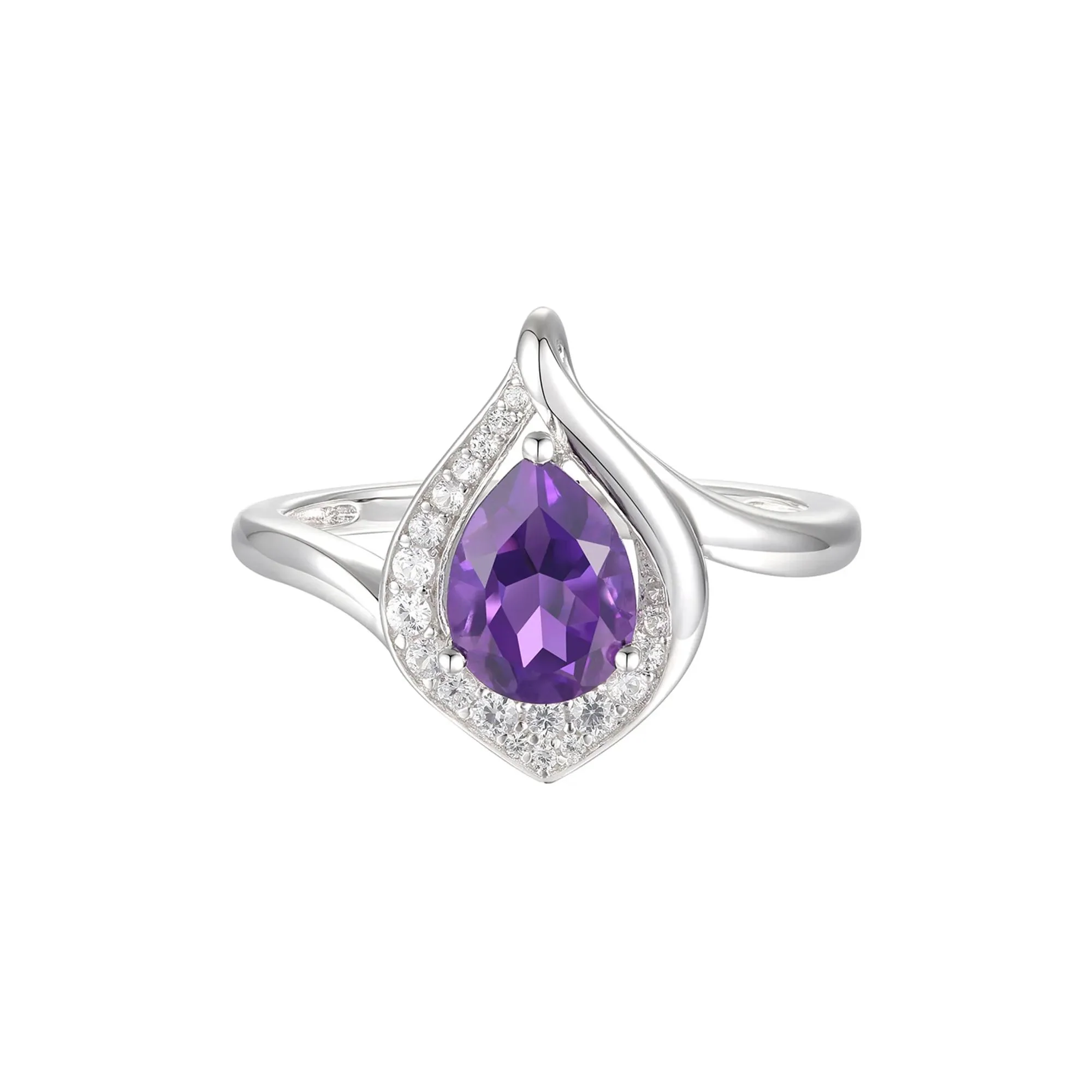 Pear-Shaped Amethyst & Lab Created White Sapphire Earring Pendant Necklace & Ring Set .925 Sterling Silver Size 7.5 - Image 2