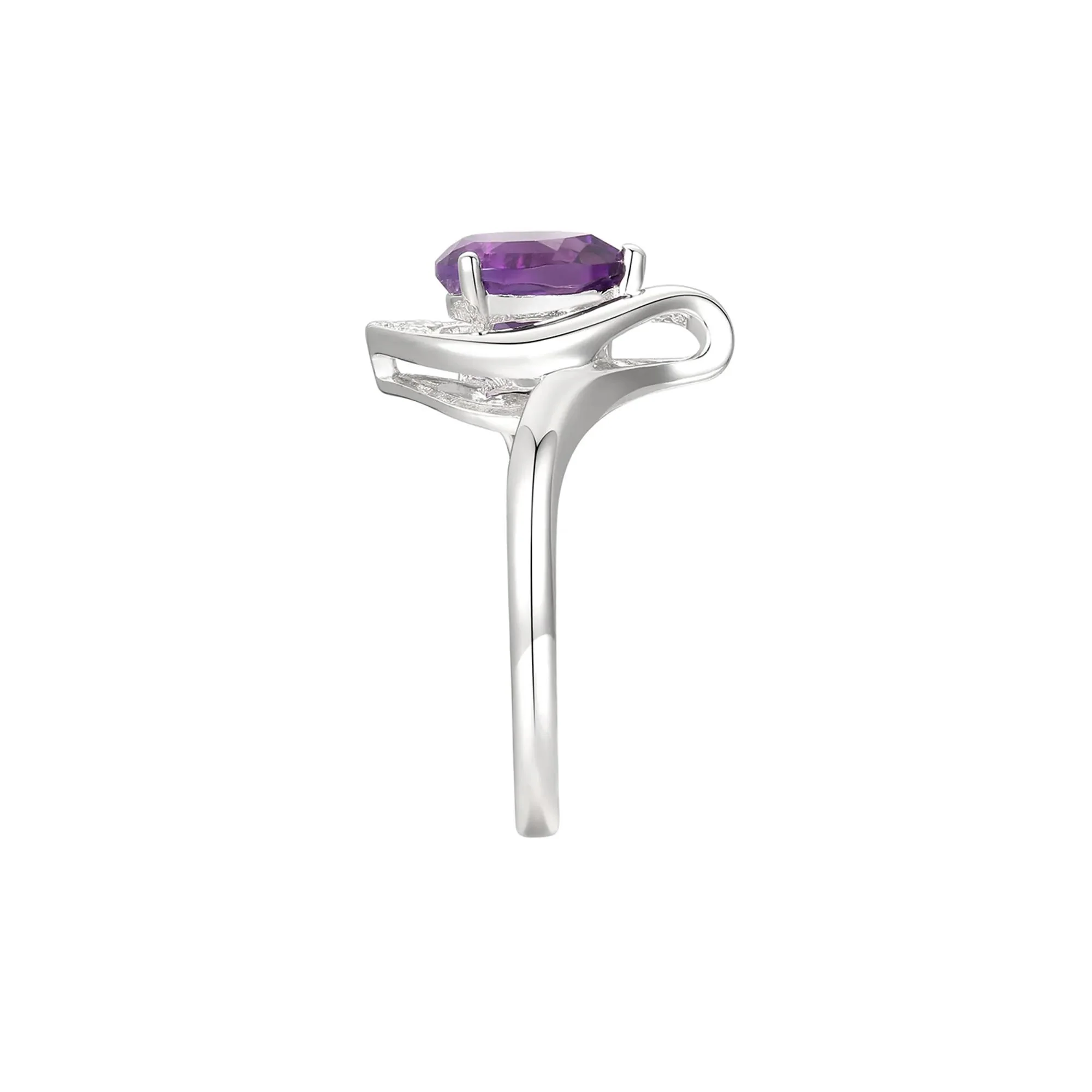 Pear-Shaped Amethyst & Lab Created White Sapphire Earring Pendant Necklace & Ring Set .925 Sterling Silver Size 8 - Image 4