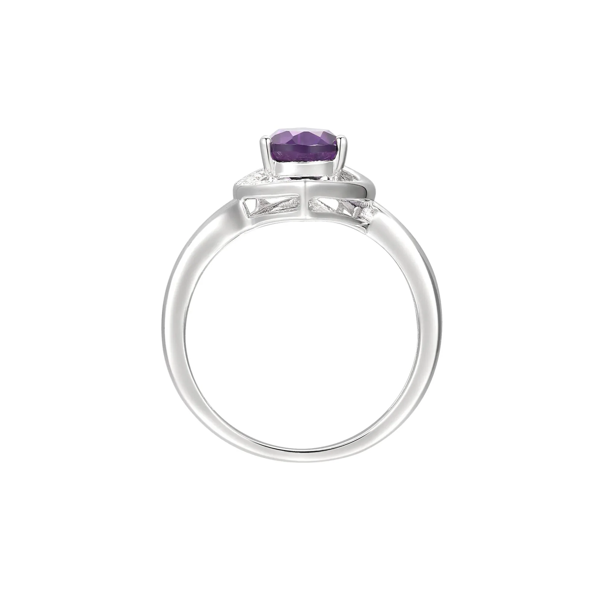 Pear-Shaped Amethyst & Lab Created White Sapphire Earring Pendant Necklace & Ring Set .925 Sterling Silver Size 9 - Image 3
