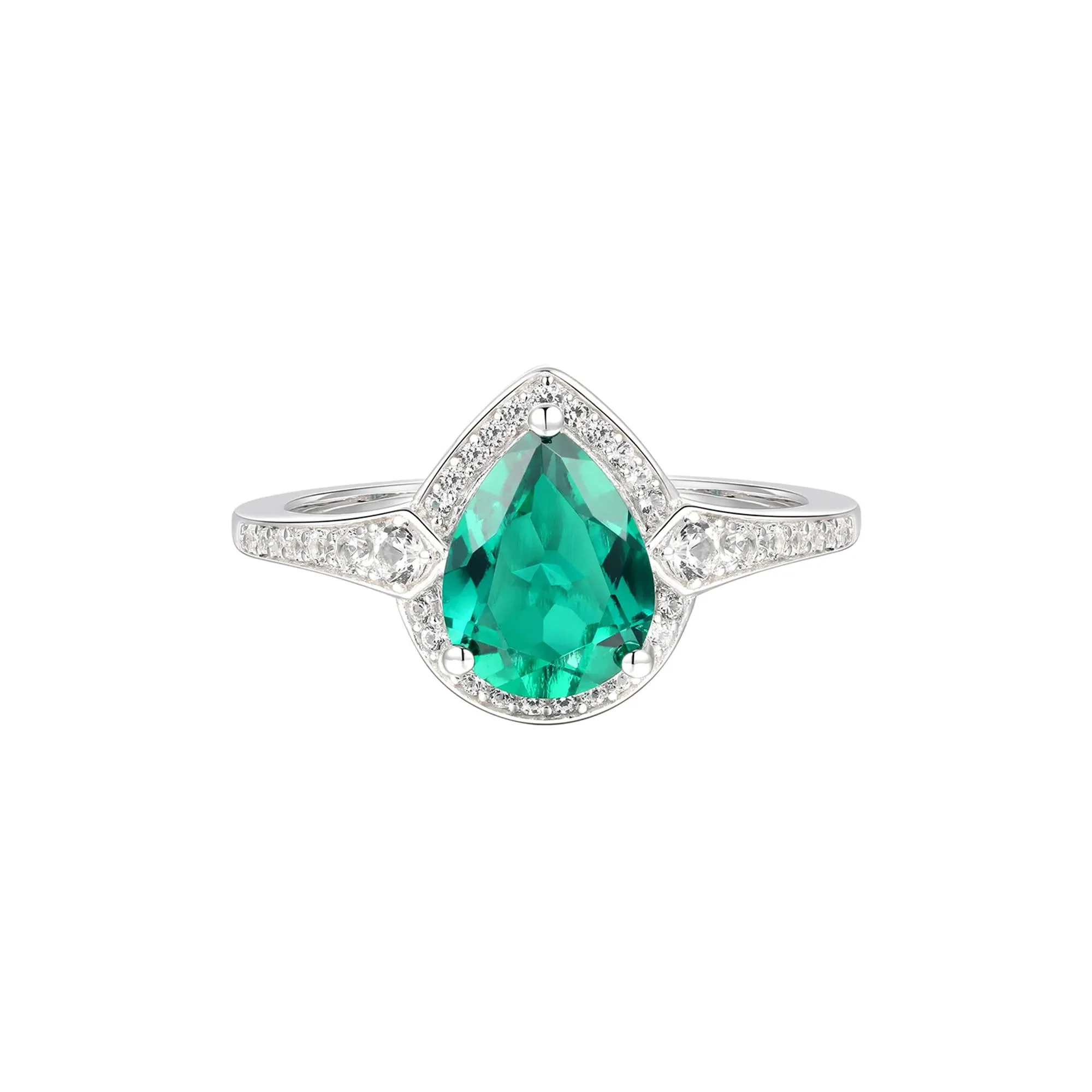 Pear-Shaped Lab Created Emerald Earring Pendant Necklace & Ring Set .925 Sterling Silver White Size 6 - Image 2