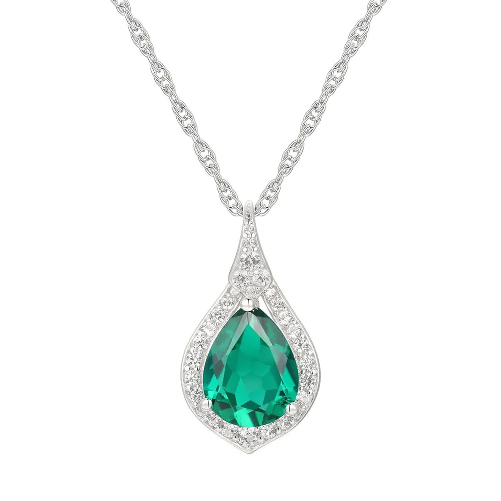 Pear-Shaped Lab Created Emerald Earring Pendant Necklace & Ring Set .925 Sterling Silver White Size 6 - Image 5