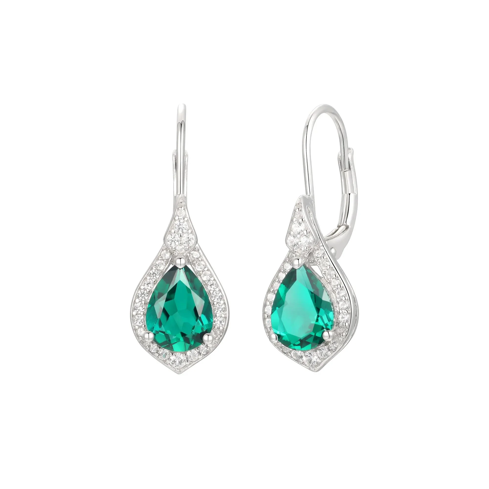 Pear-Shaped Lab Created Emerald Earring Pendant Necklace & Ring Set .925 Sterling Silver White Size 6.5 - Image 8