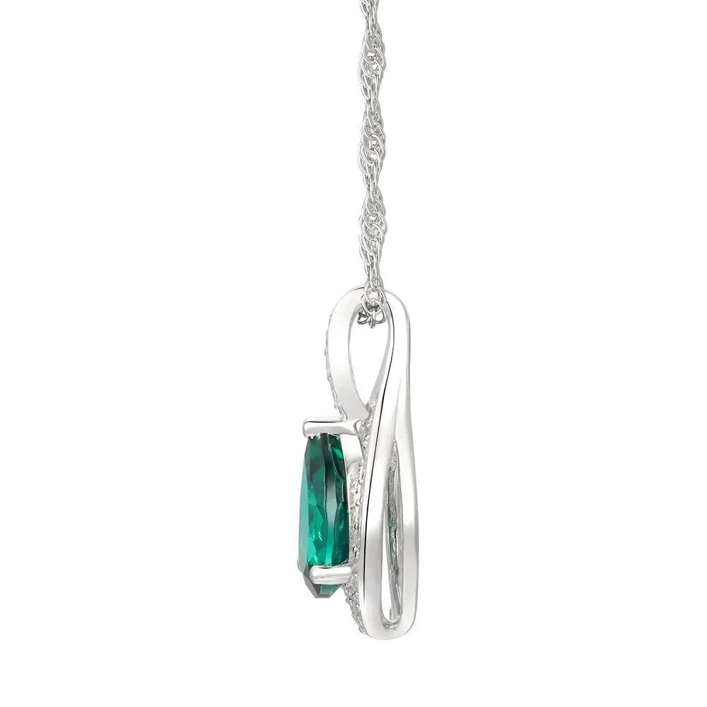 Pear-Shaped Lab Created Emerald Earring Pendant Necklace & Ring Set .925 Sterling Silver White Size 7.5 - Image 6