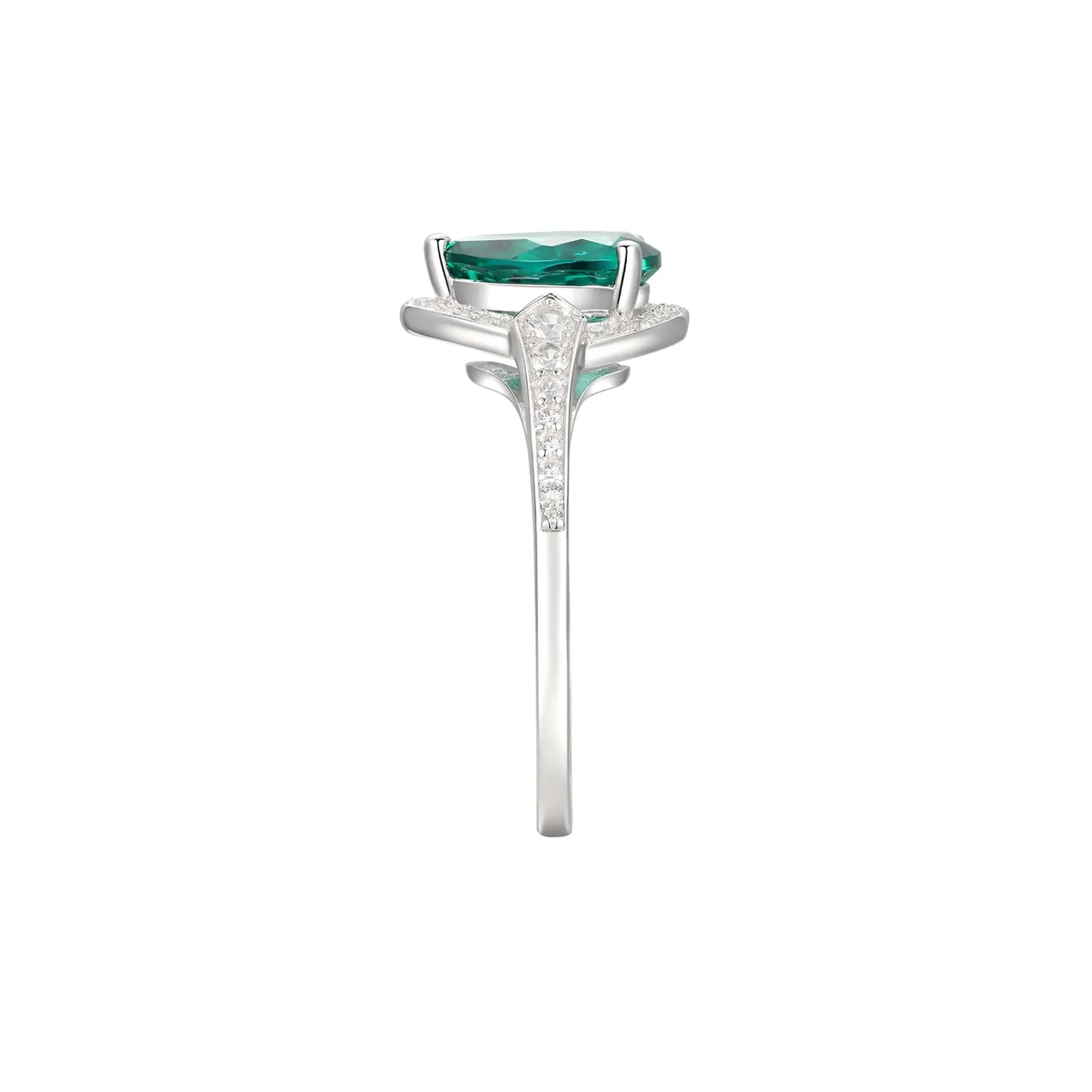 Pear-Shaped Lab Created Emerald Earring Pendant Necklace & Ring Set .925 Sterling Silver White Size 8.5 - Image 4