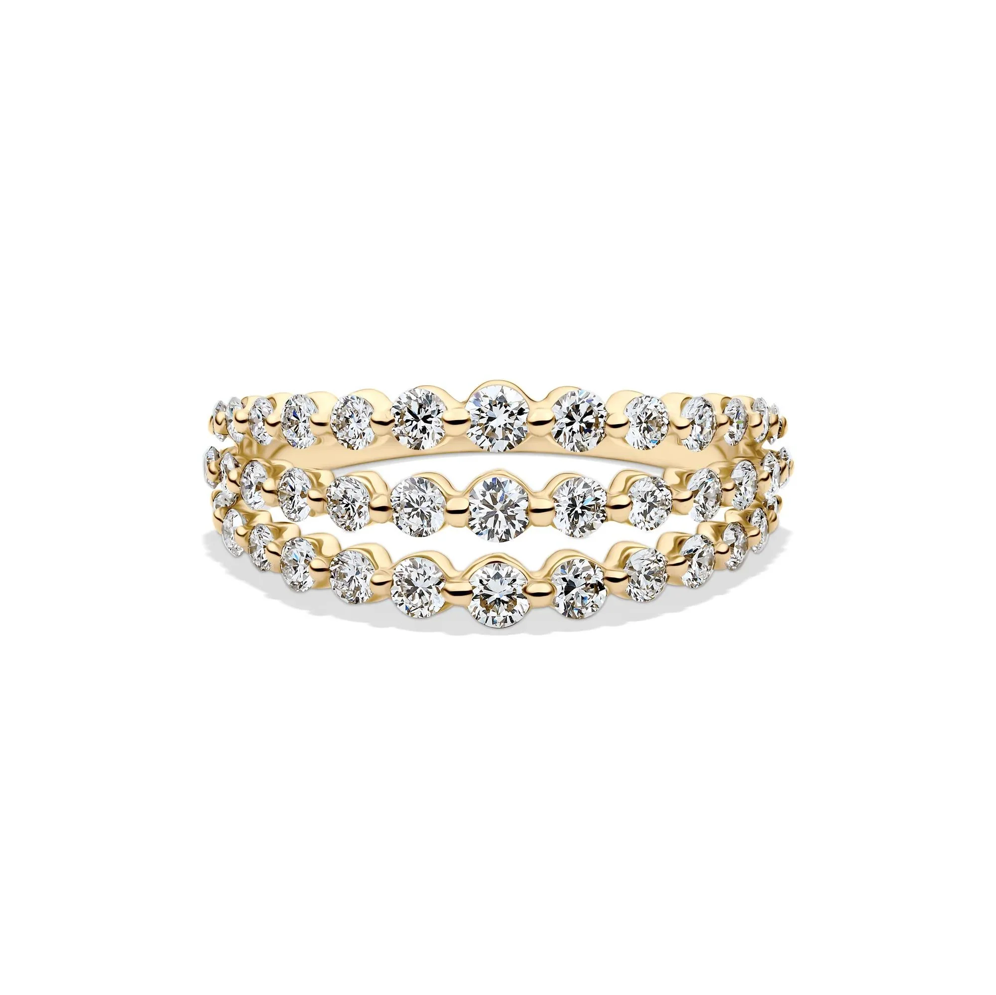 1 CT. Tw. Lab Grown Diamond Three-Row Anniversary Band Ring 10K Yellow Gold Round Brilliant Cut Size 4.5 1mm - Image 2