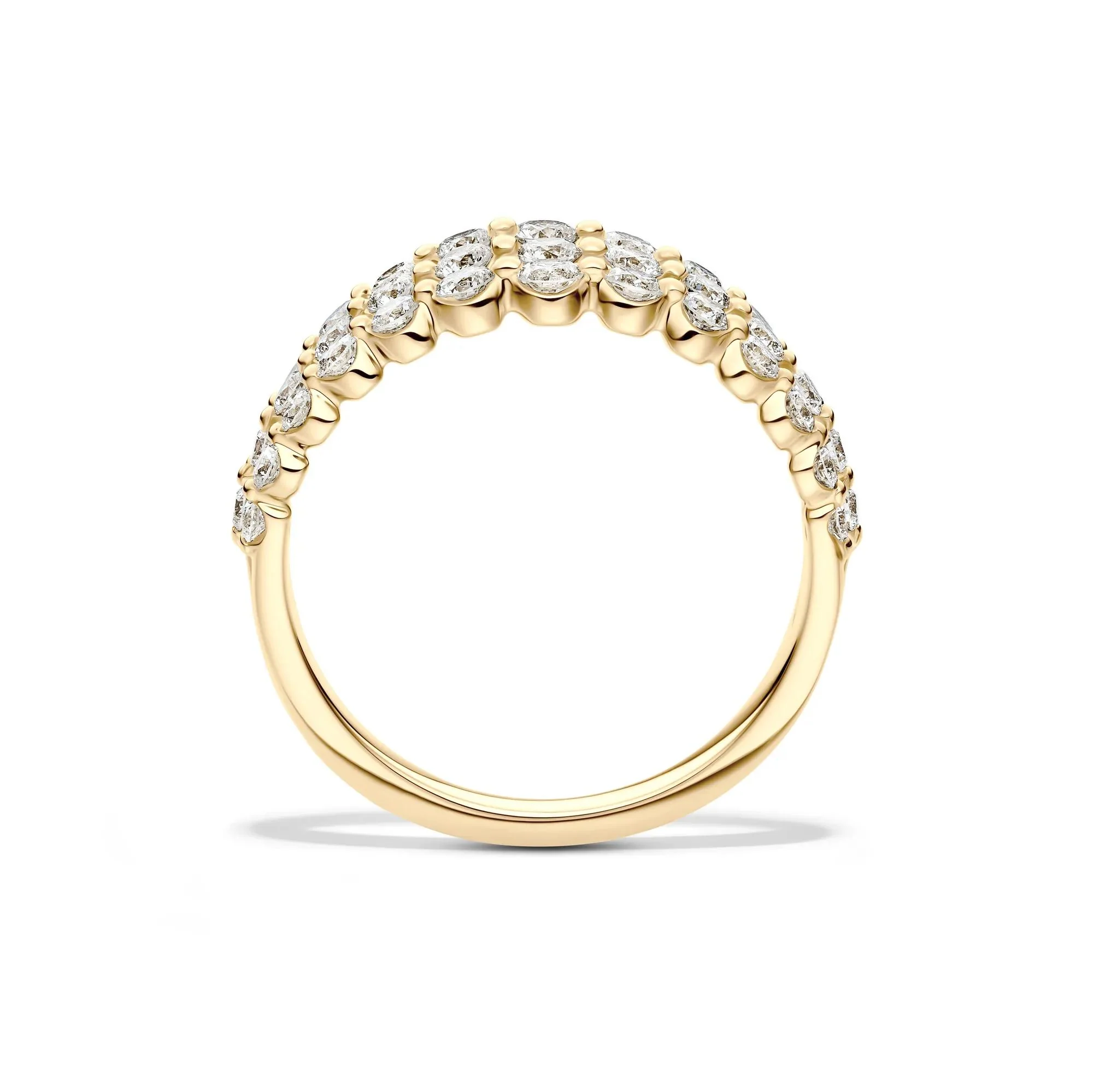 1 CT. Tw. Lab Grown Diamond Three-Row Anniversary Band Ring 10K Yellow Gold Round Brilliant Cut Size 5 1mm - Image 3