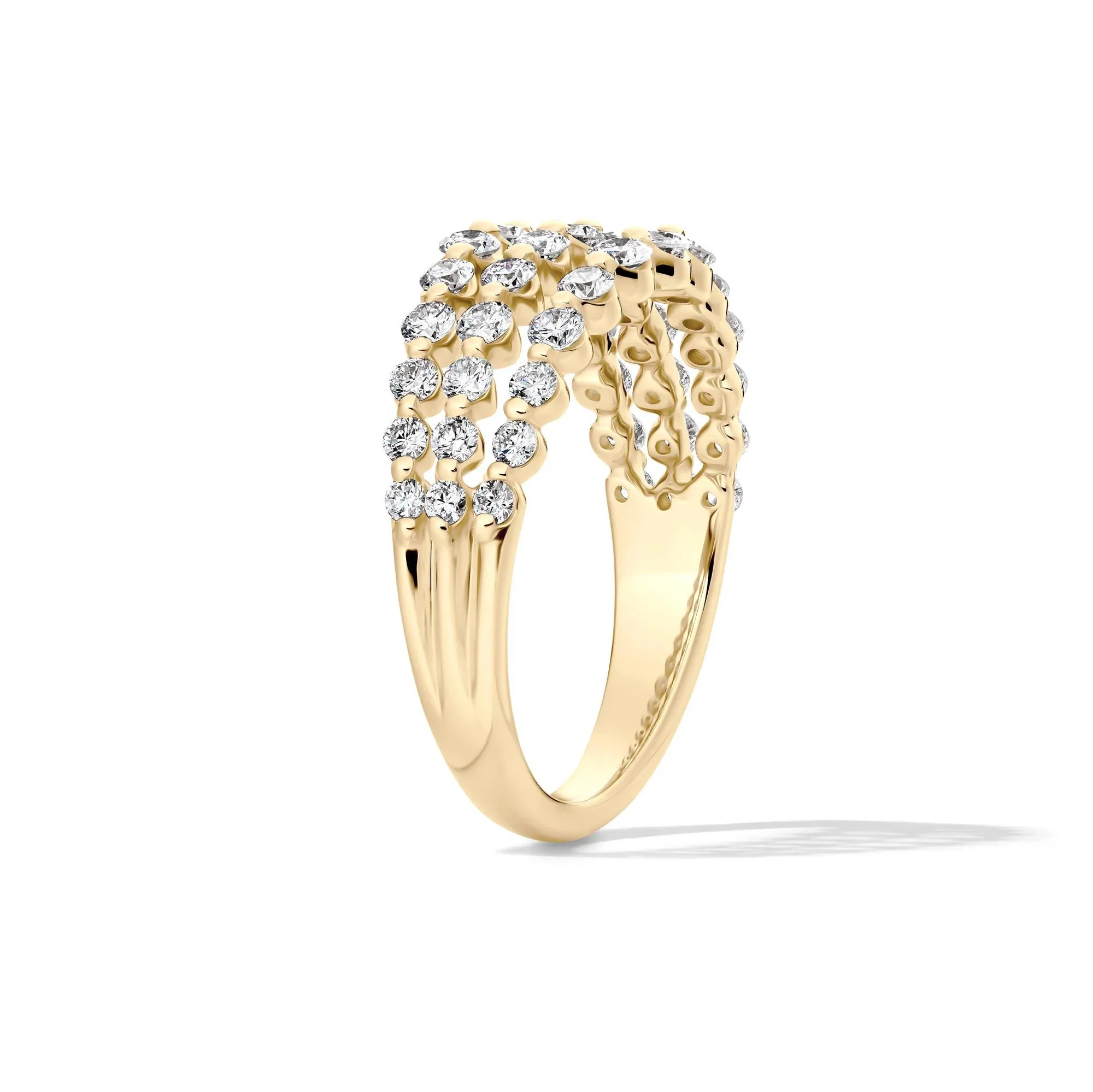 1 CT. Tw. Lab Grown Diamond Three-Row Anniversary Band Ring 10K Yellow Gold Round Brilliant Cut Size 8.5 1mm - Image 4