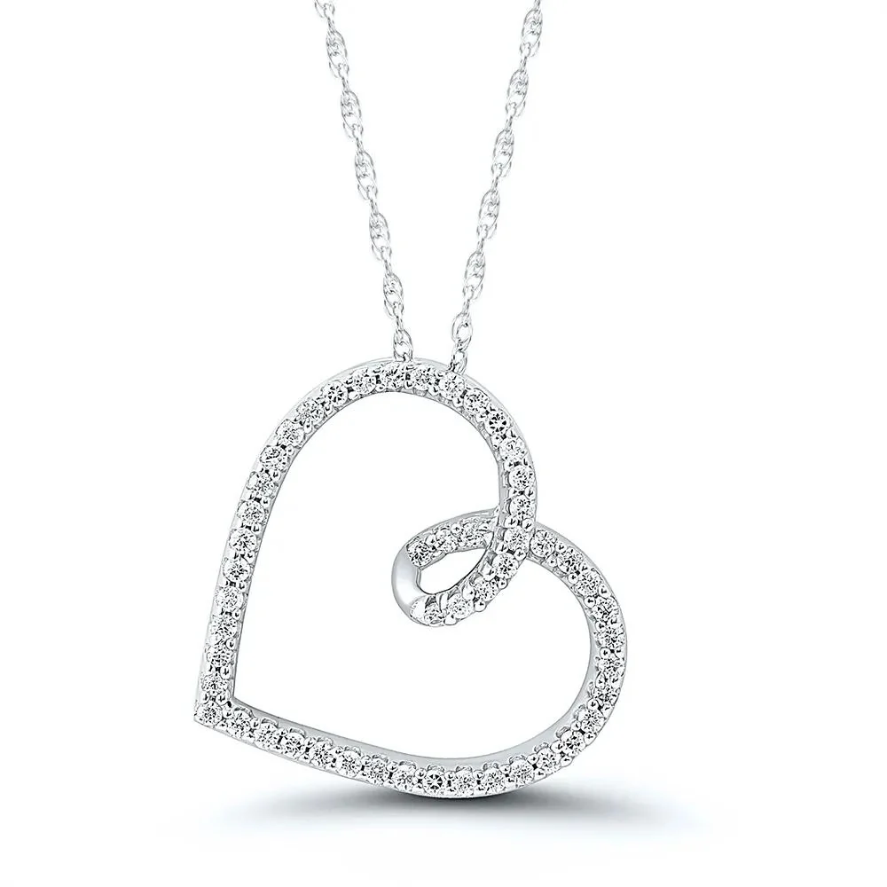 1/7 CT. Tw. Diamond Heart Pendant Necklace 10K White Gold Size 18"