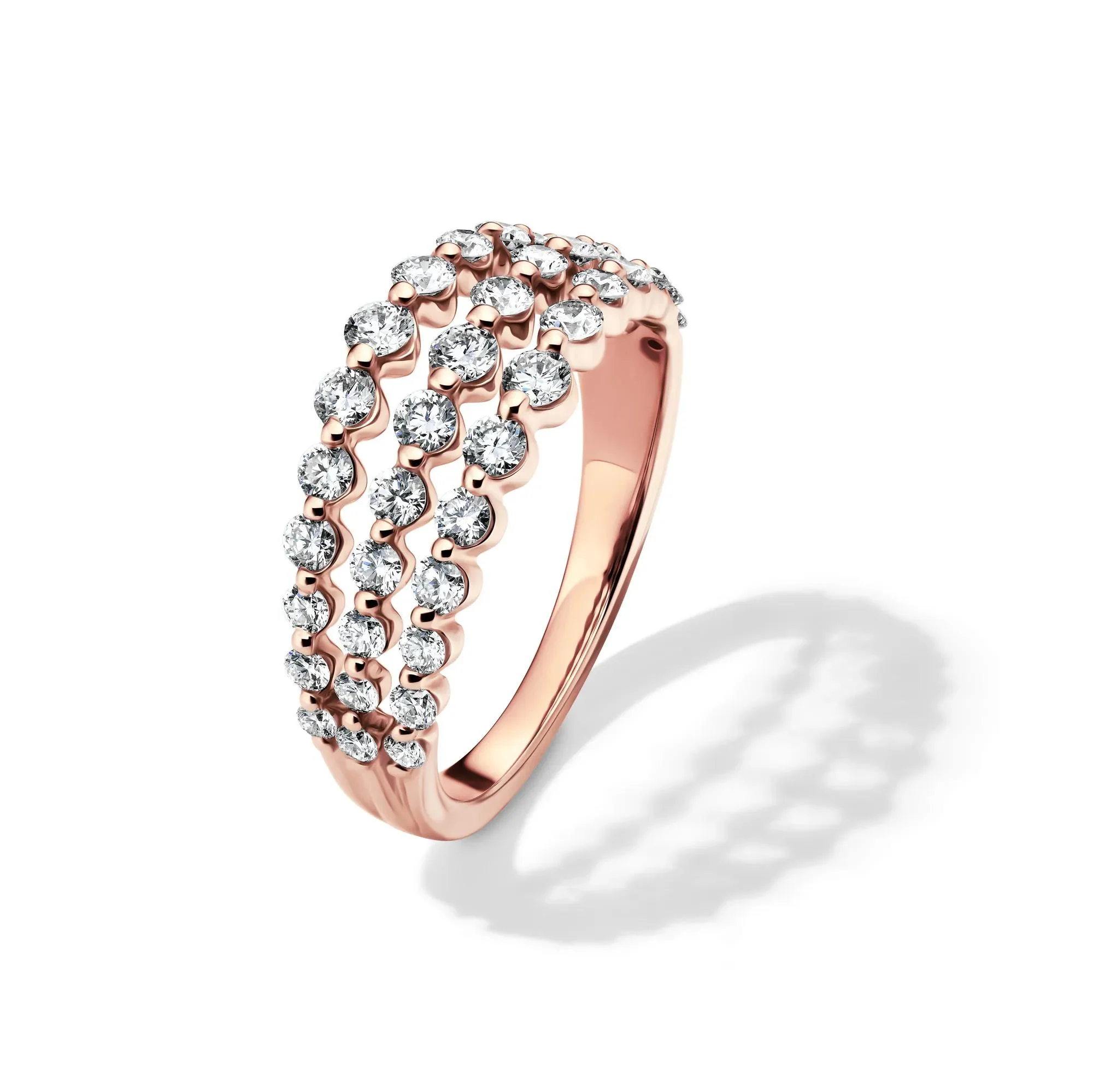 1 CT. Tw. Lab Grown Diamond Three-Row Anniversary Band Ring 10K Rose Gold Round Brilliant Cut Size 4.5 1mm - Image 4