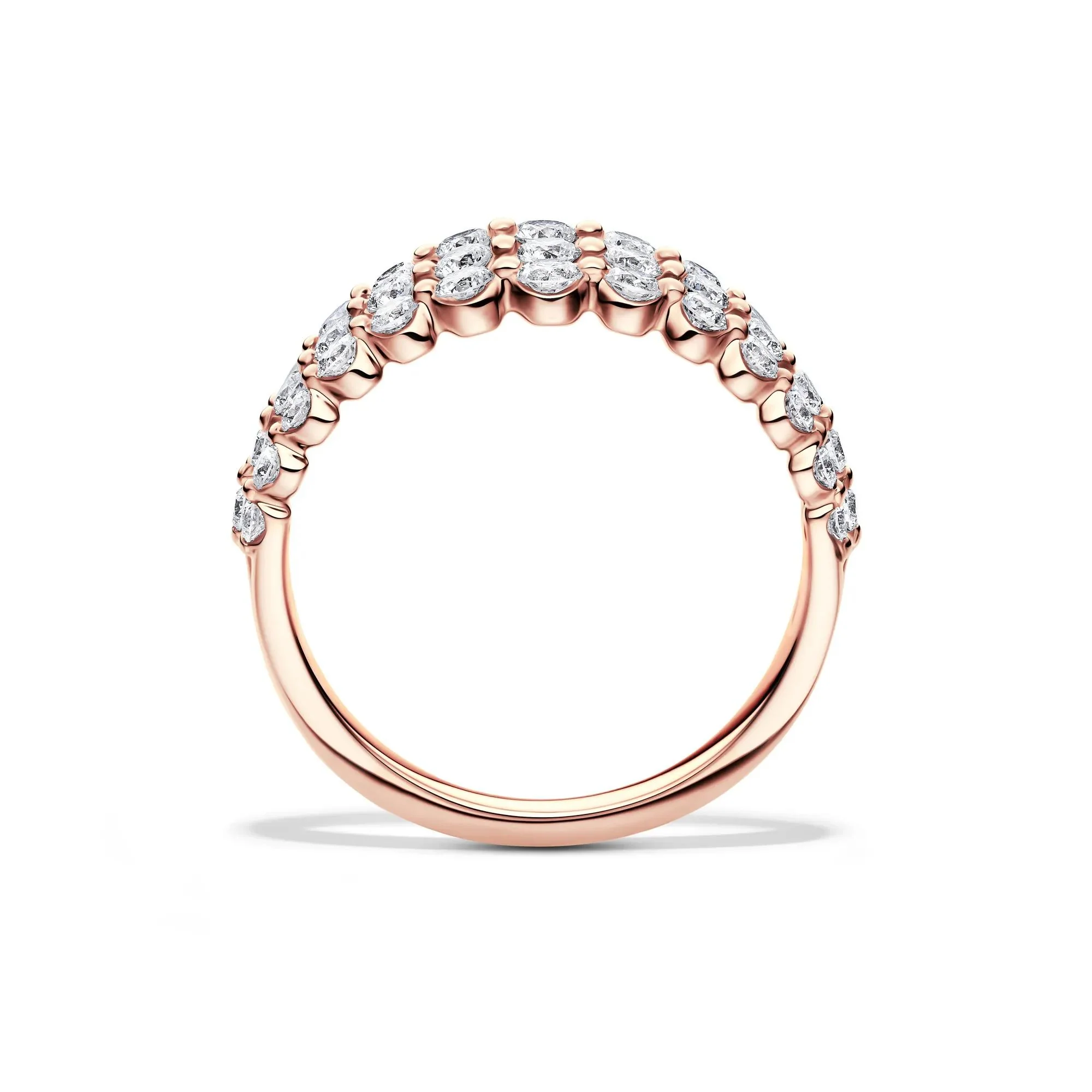 1 CT. Tw. Lab Grown Diamond Three-Row Anniversary Band Ring 10K Rose Gold Round Brilliant Cut Size 5.5 1mm - Image 2
