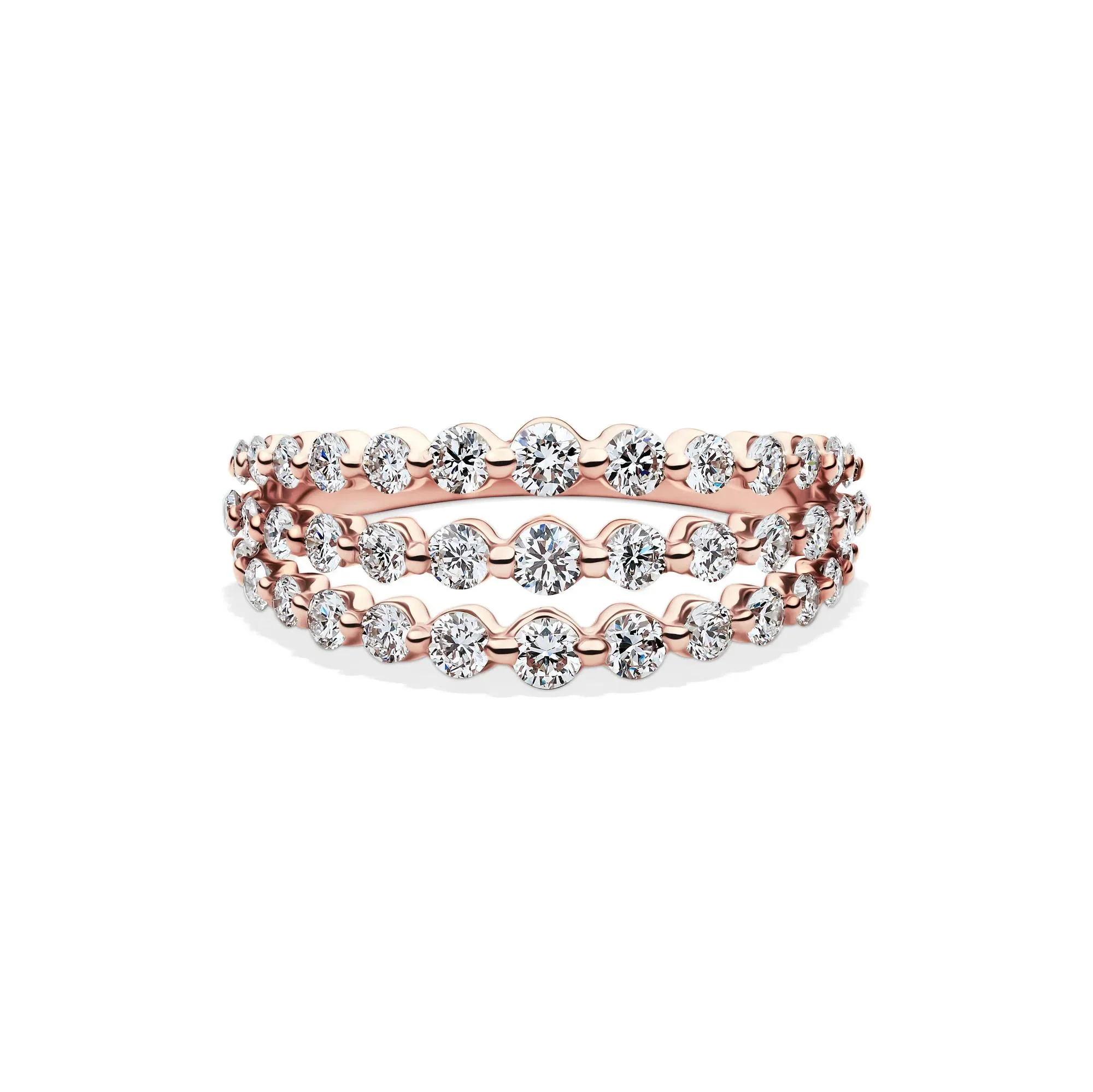 1 CT. Tw. Lab Grown Diamond Three-Row Anniversary Band Ring 10K Rose Gold Round Brilliant Cut Size 6 1mm