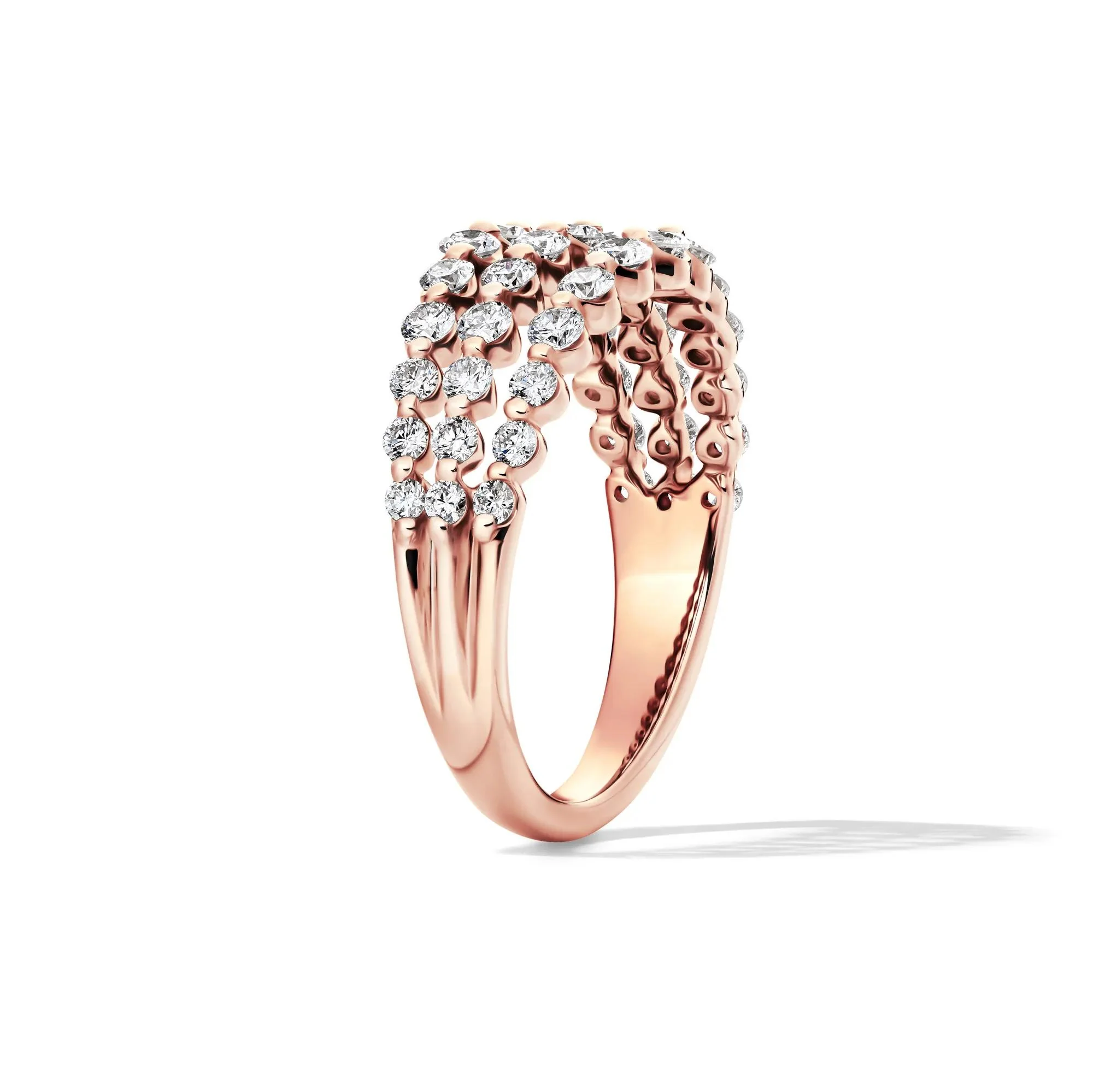 1 CT. Tw. Lab Grown Diamond Three-Row Anniversary Band Ring 10K Rose Gold Round Brilliant Cut Size 6 1mm - Image 3