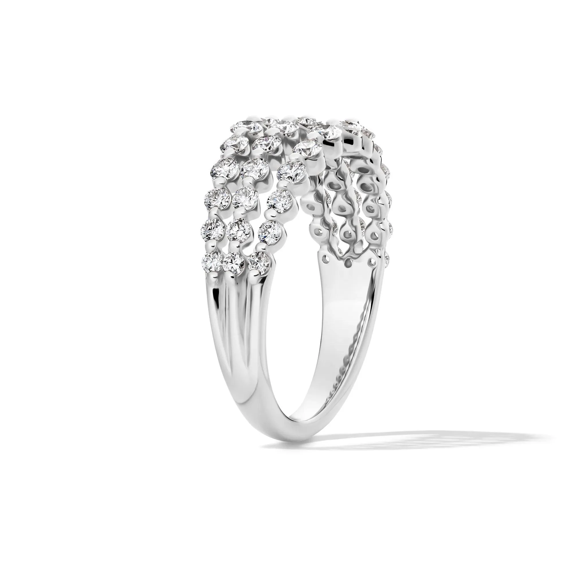 1 CT. Tw. Lab Grown Diamond Three-Row Anniversary Band Ring 10K White Gold Round Brilliant Cut Size 6 1mm - Image 3