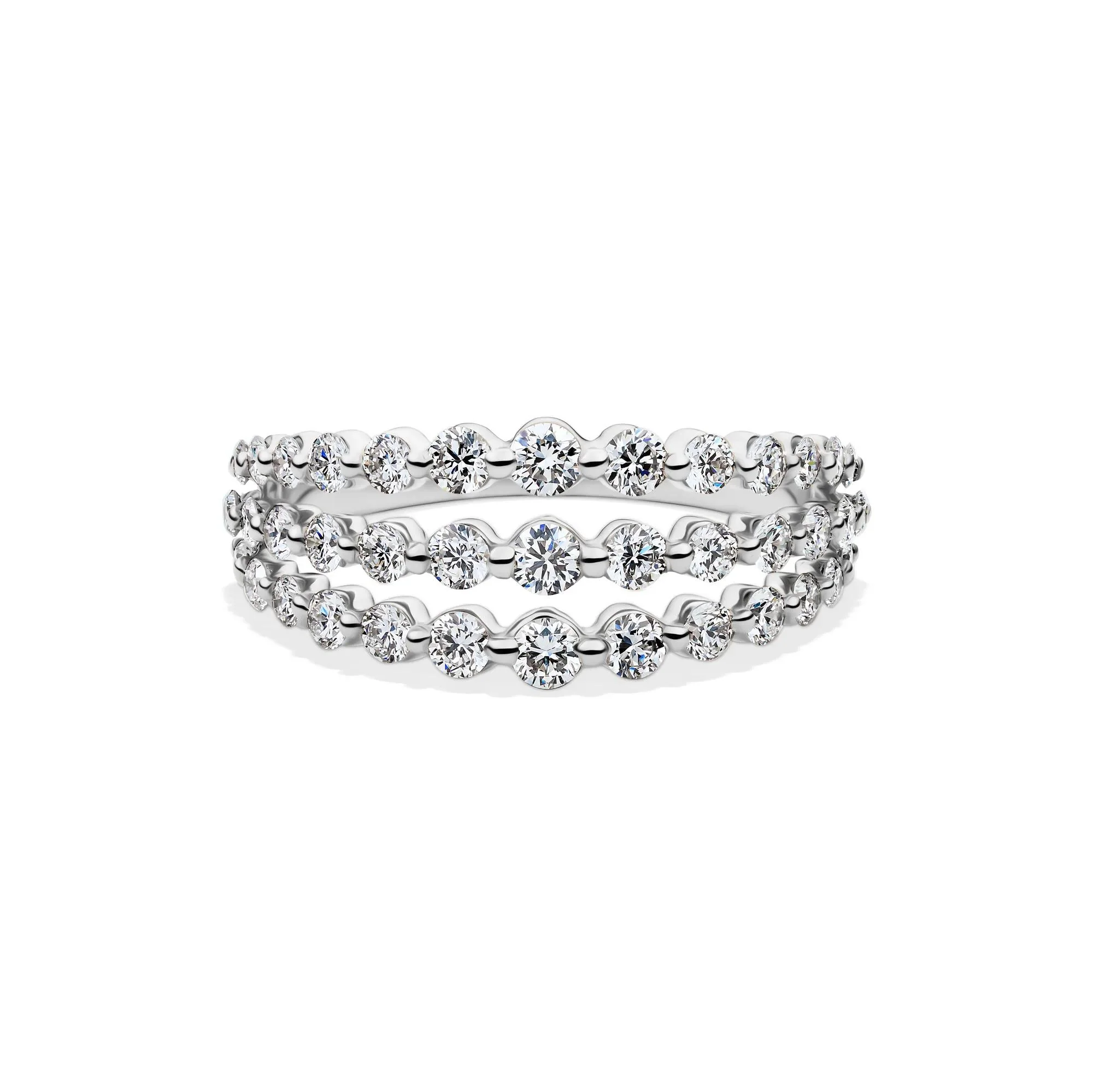 1 CT. Tw. Lab Grown Diamond Three-Row Anniversary Band Ring 10K White Gold Round Brilliant Cut Size 7 1mm