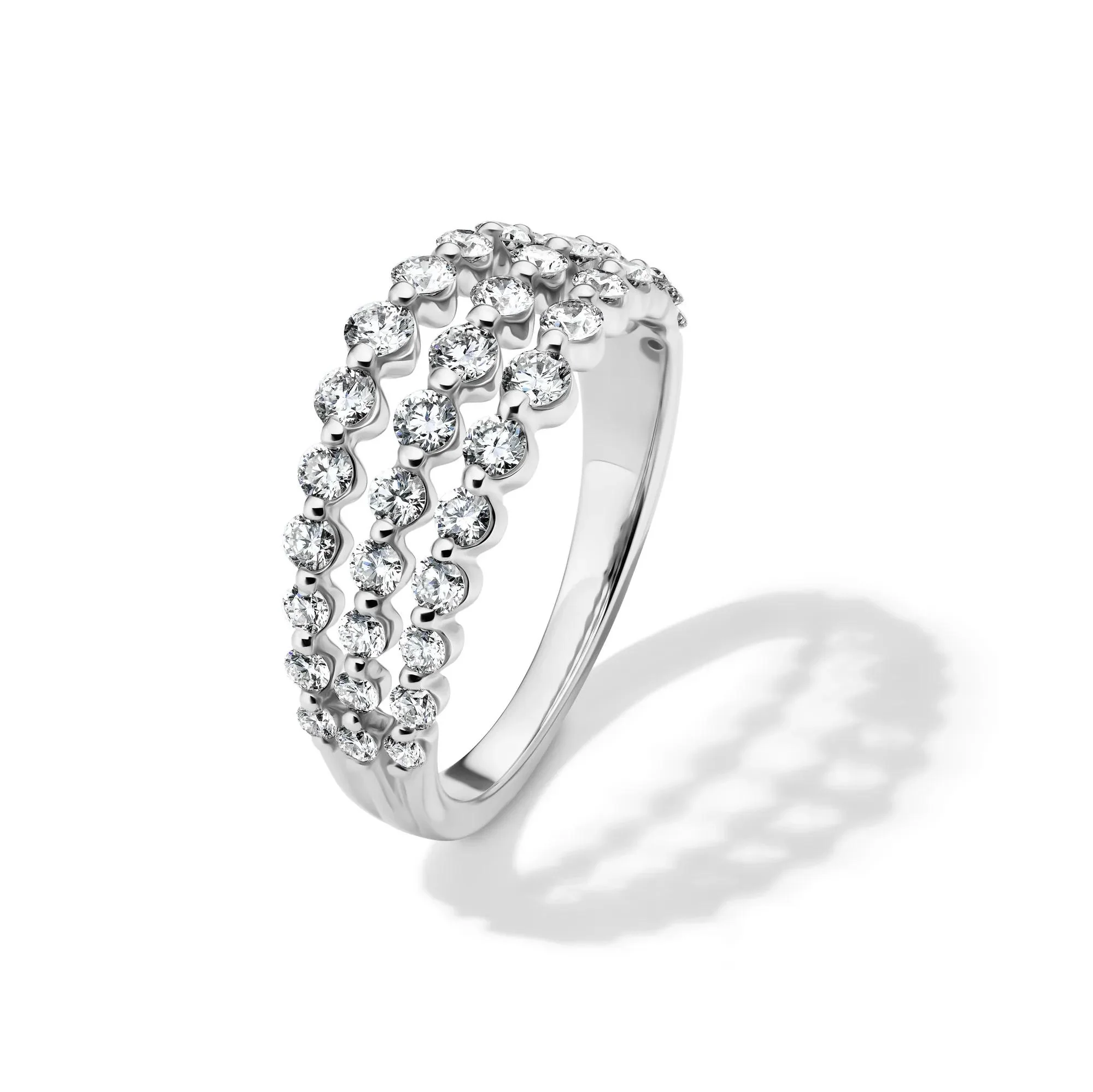 1 CT. Tw. Lab Grown Diamond Three-Row Anniversary Band Ring 10K White Gold Round Brilliant Cut Size 8.5 1mm - Image 4