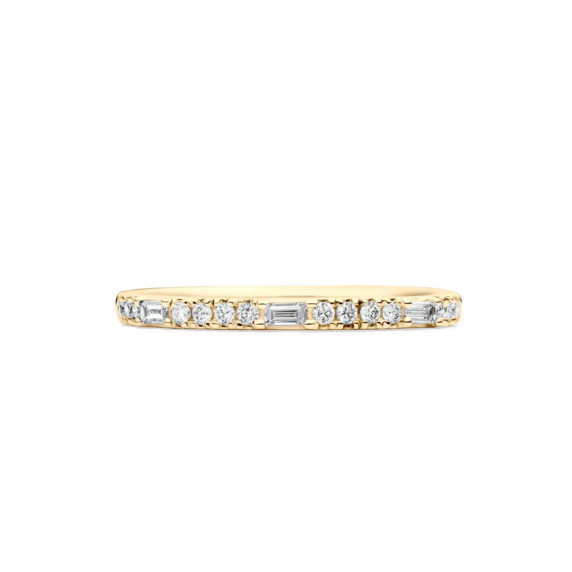Lab Grown Diamond Round & Baguette Stack Band Ring 10K Yellow Gold (1/5 CT. T.w) Size 7.5 1mm