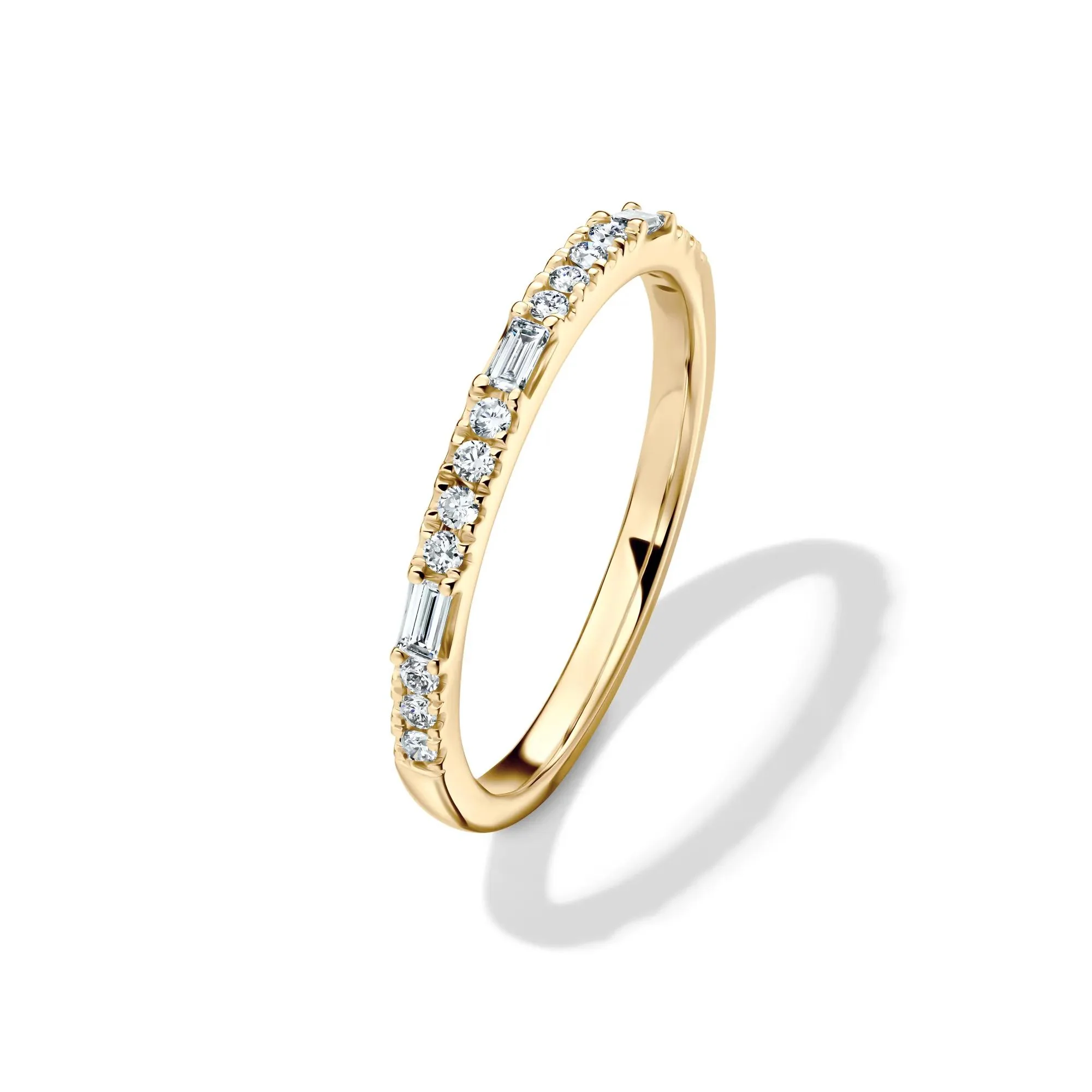 Lab Grown Diamond Round & Baguette Stack Band Ring 10K Yellow Gold (1/5 CT. T.w) Size 8 1mm - Image 4