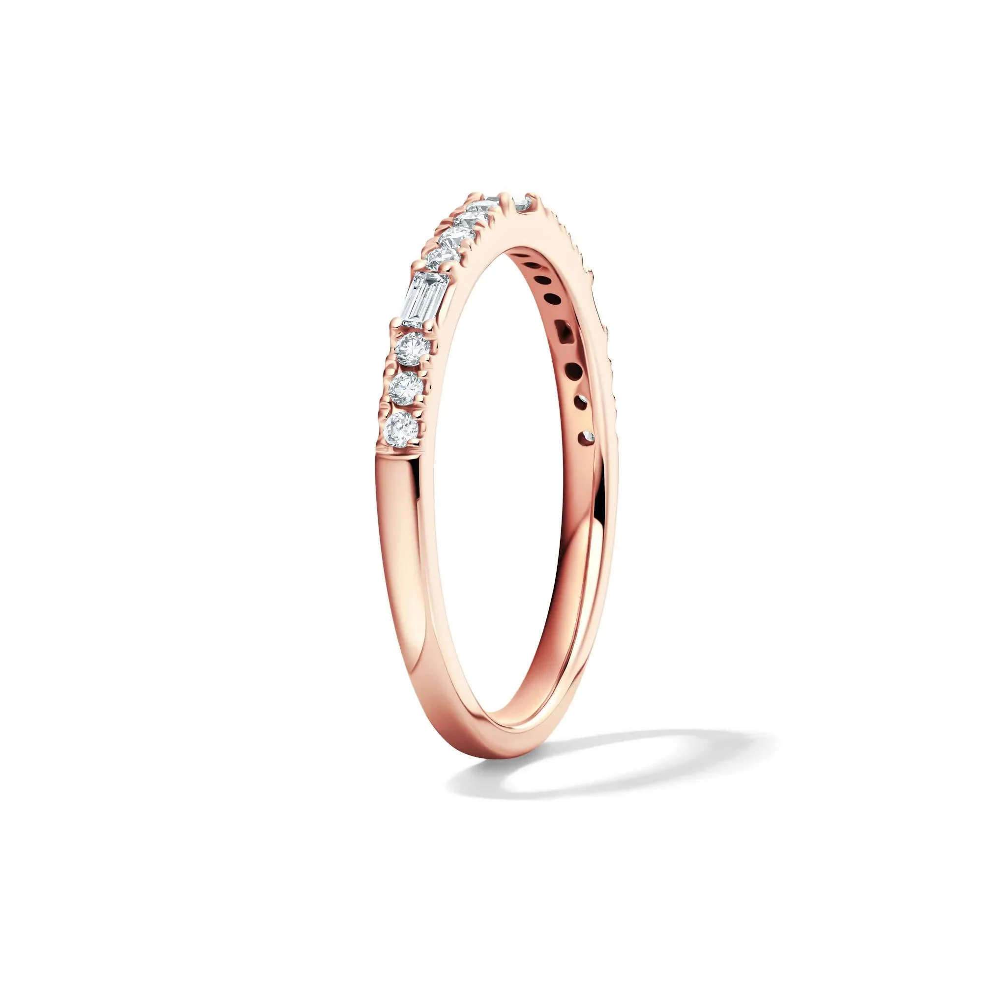 Lab Grown Diamond Round & Baguette Stack Band Ring 10K Rose Gold (1/5 CT. T.w) Size 8.5 1mm - Image 3