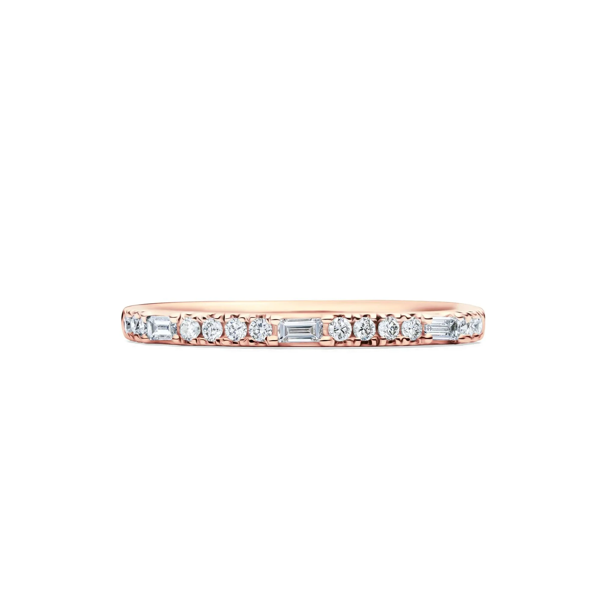 Lab Grown Diamond Round & Baguette Stack Band Ring 10K Rose Gold (1/5 CT. T.w) Size 9 1mm