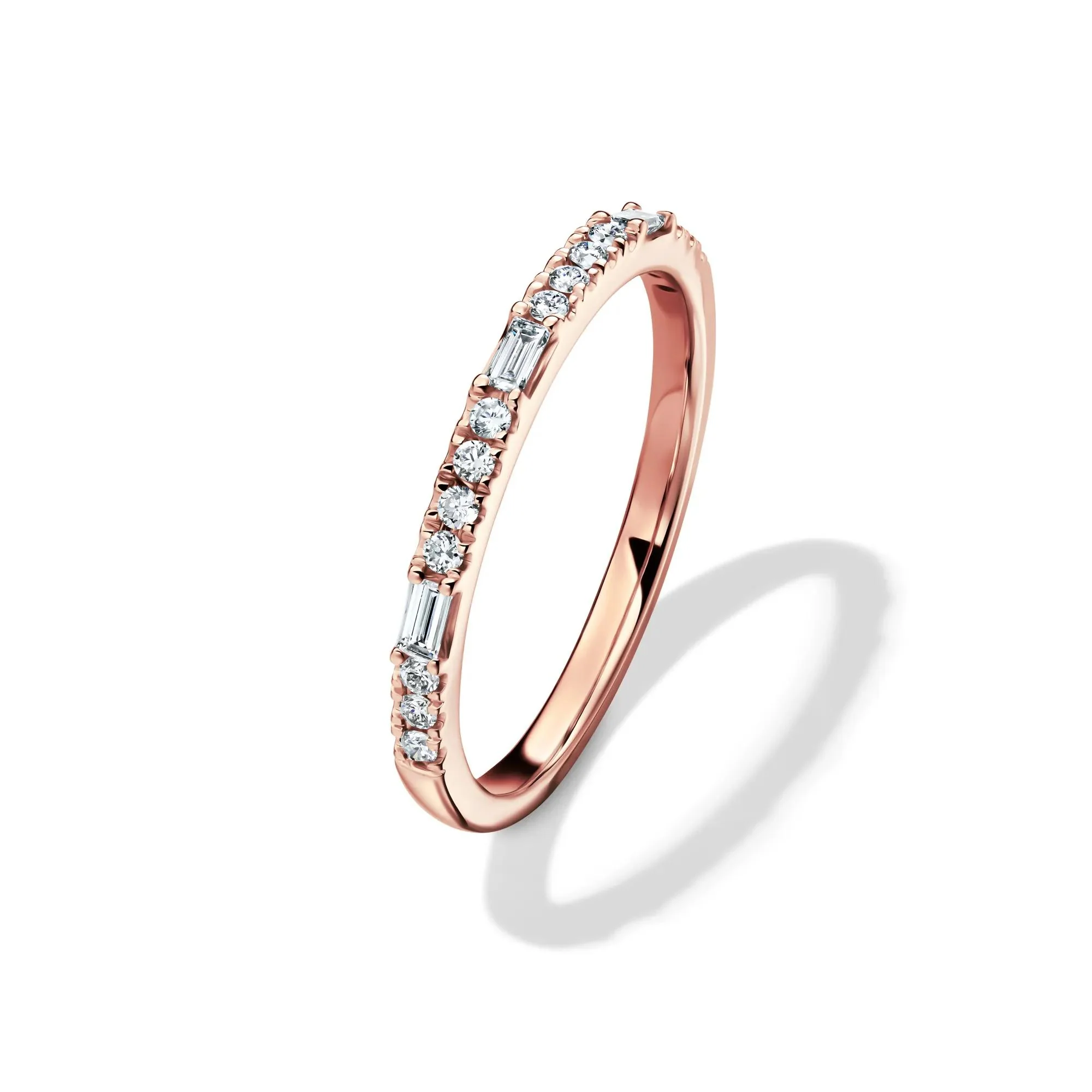 Lab Grown Diamond Round & Baguette Stack Band Ring 10K Rose Gold (1/5 CT. T.w) Size 9 1mm - Image 4