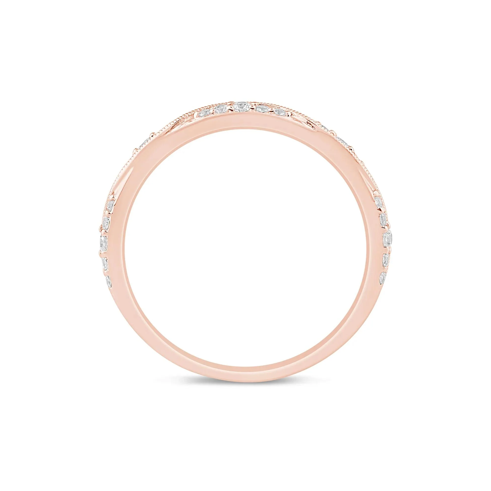 1/5 CT. Tw. Lab Grown Diamond Milgrain Wave Stack Band Ring 10K Rose Gold Size 5.5 1mm - Image 2